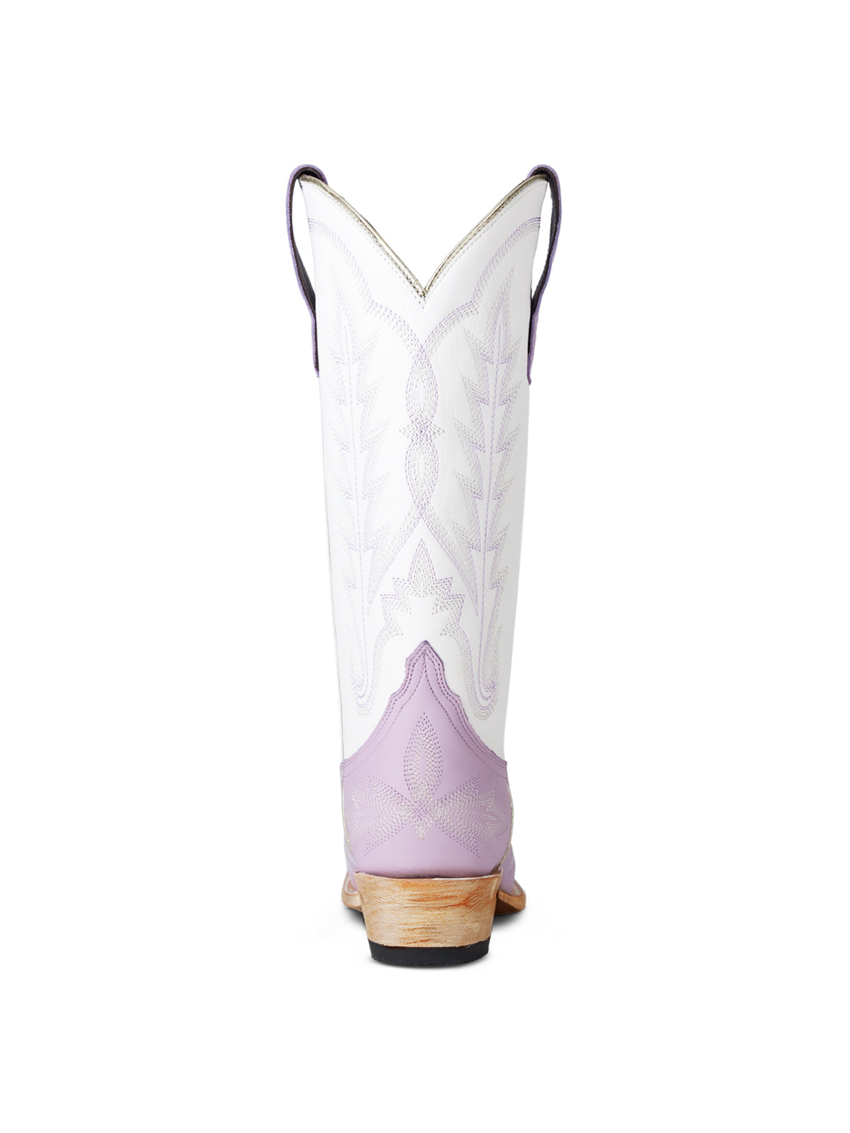 Contrast White And Lavender Snip-Toe Chic Embroidery Mid Calf Cowgirl Boots