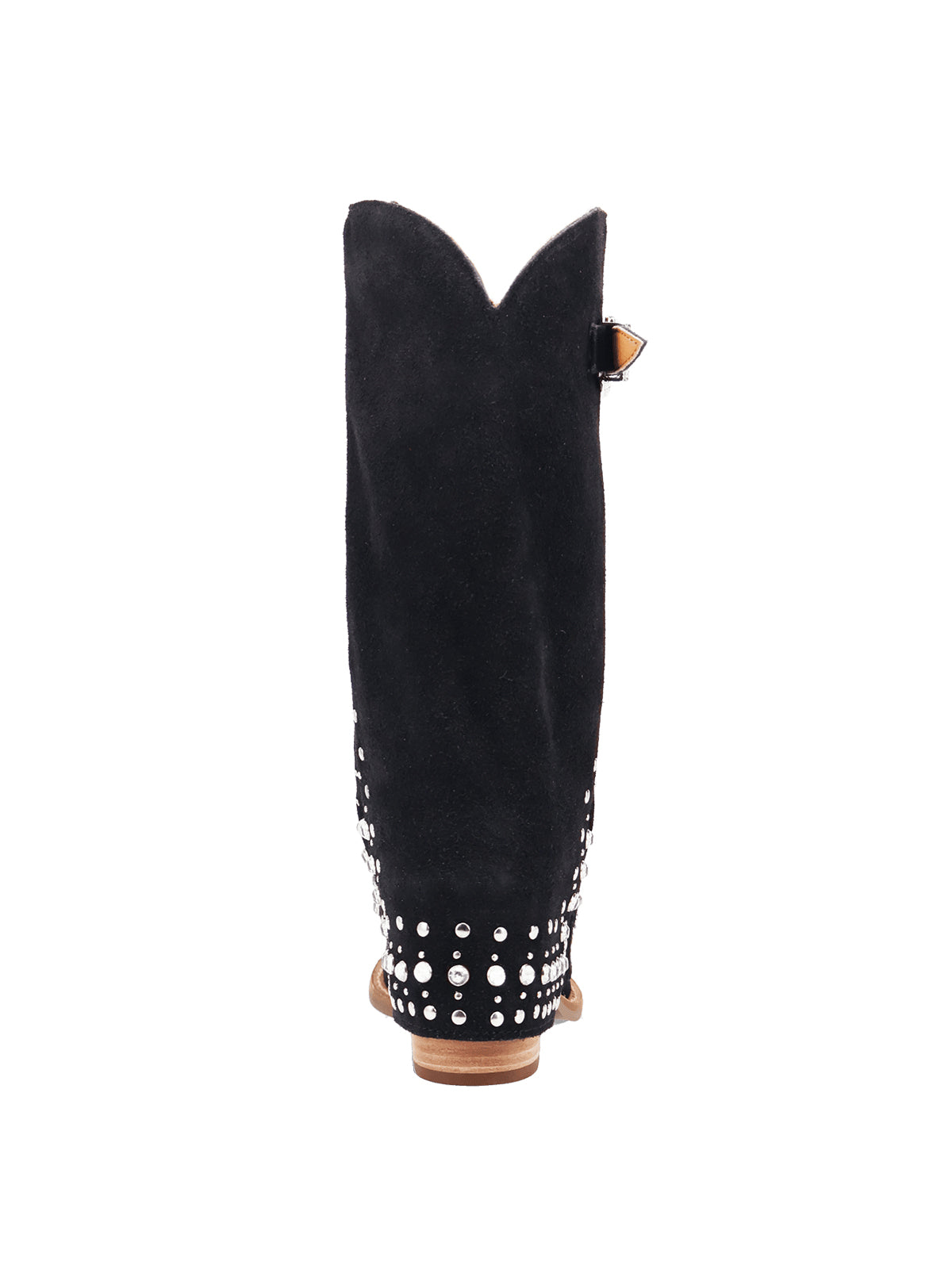 Black Faux Suede Snip-Toe Fold-Over Rhinestones Top Buckle Mid Calf Cowgirl Boots