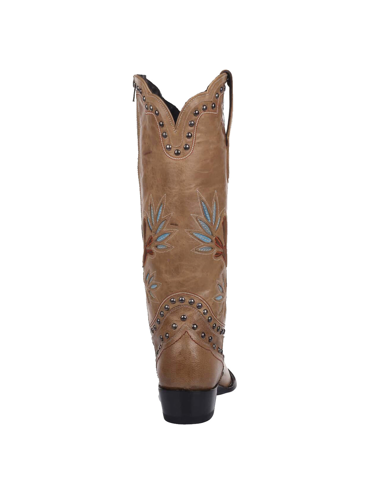Tan Snip-Toe Cactus Inlay Studded Full-Zip Knee High Cowgirl Boots
