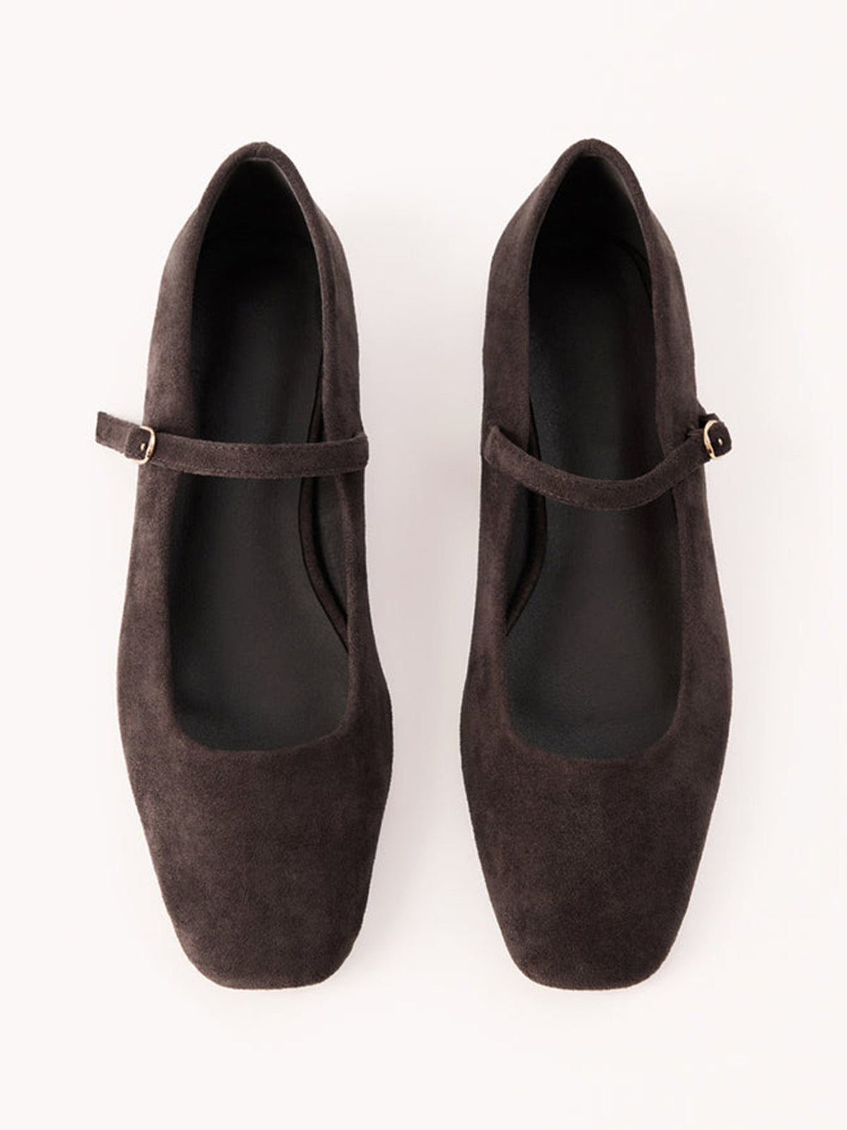 Chocolate Faux Suede Square-Toe Simple Slip-On Mary Jane Flats
