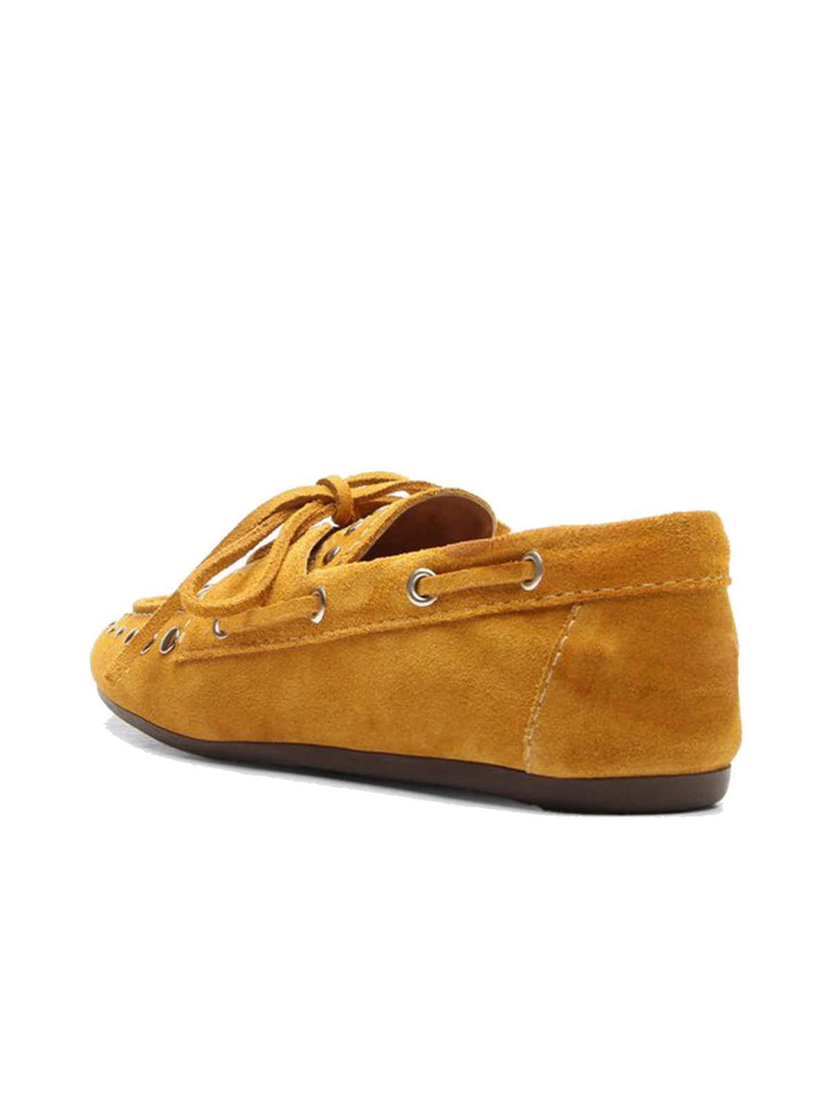 Almond Faux Suede Round-Toe Studs And Bow Classic Boat Shoes Flats