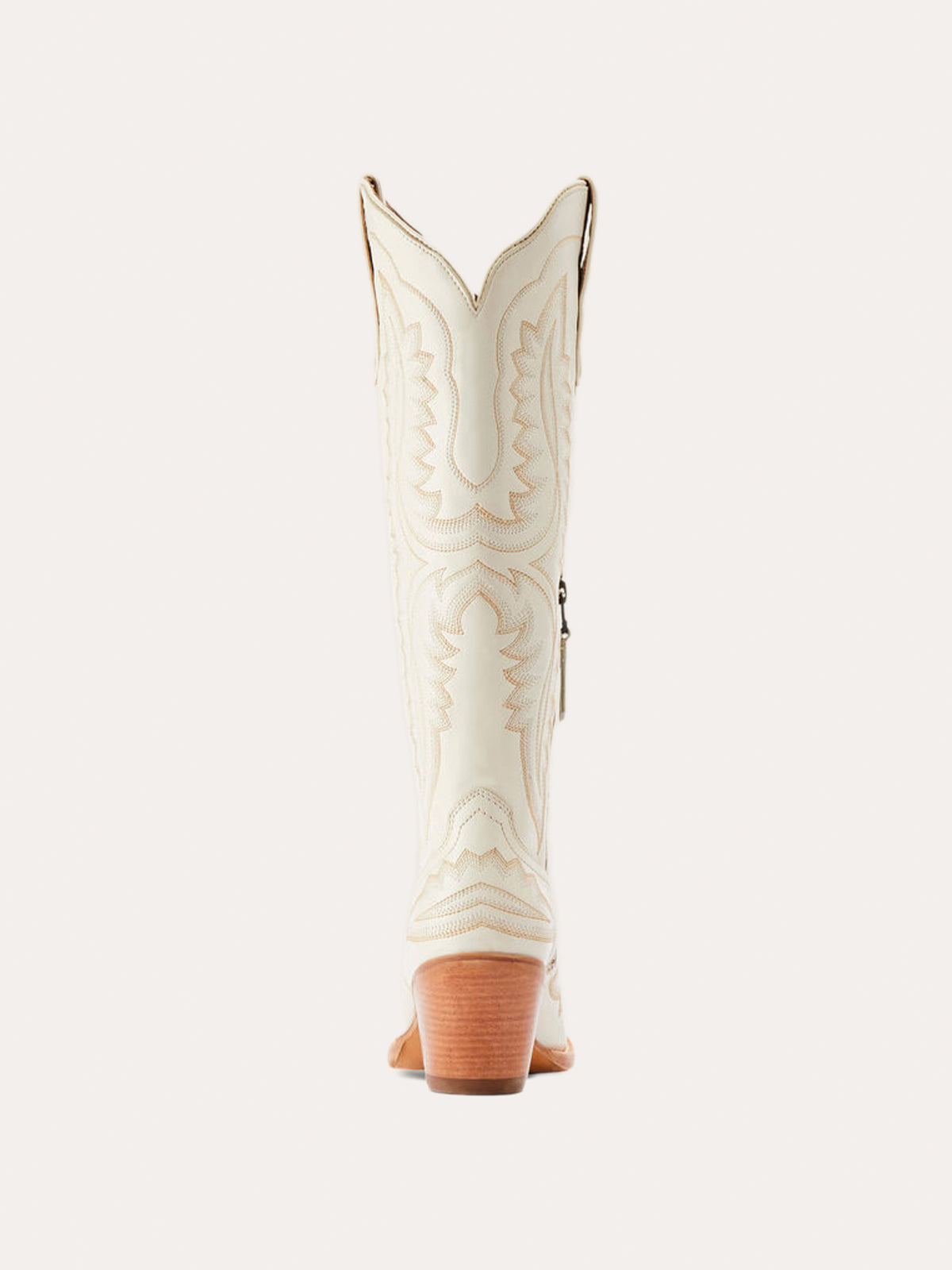 Western Embroidery Tall Snip-Toe Half-Zip Knee High Cowgirl Boots - Ivory