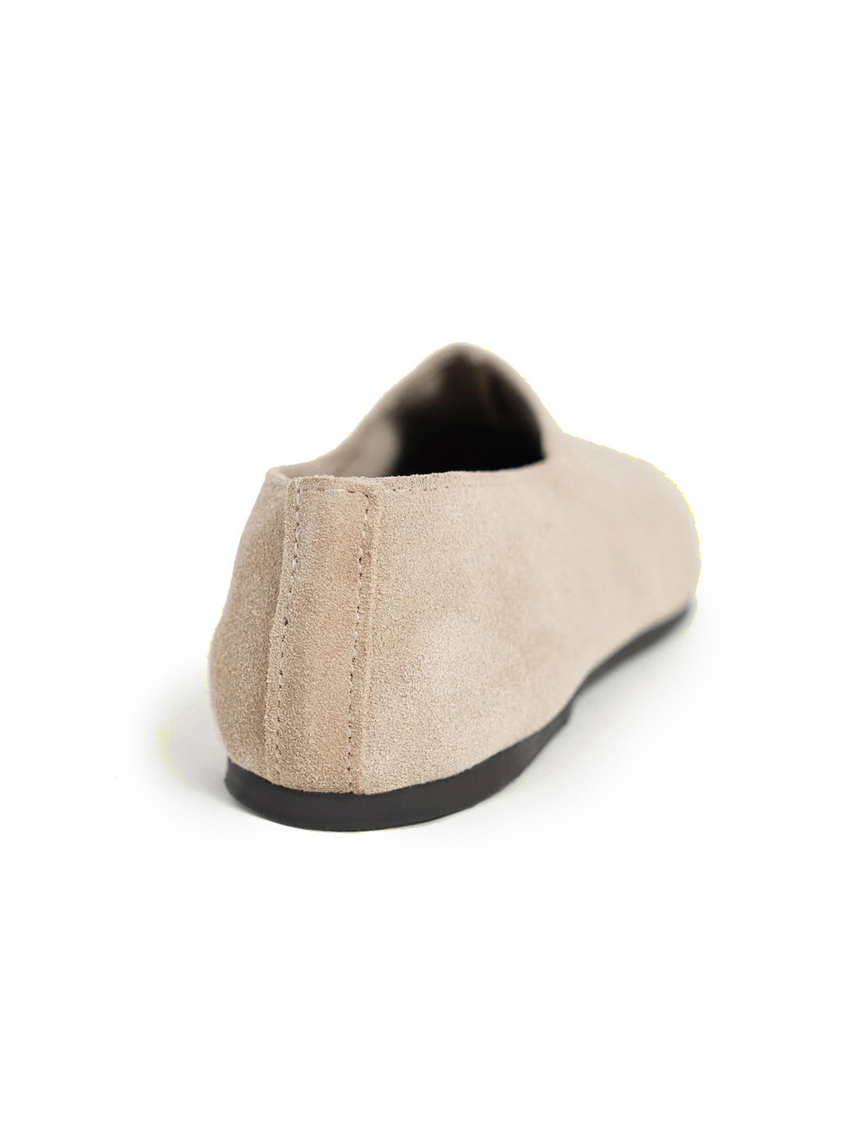 Beige Cow Suede Round-Toe Slip-On Simple Flats