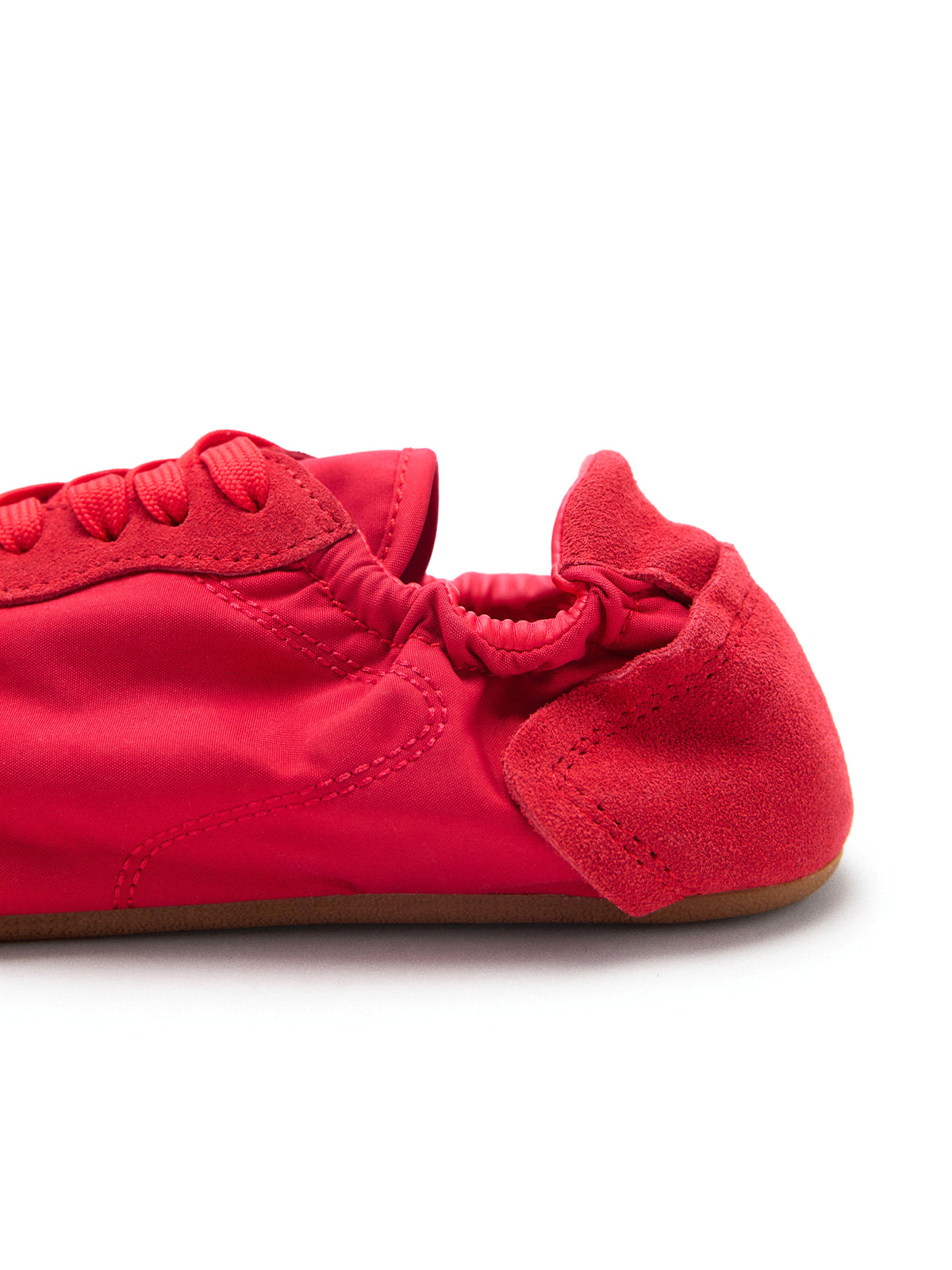Red Contrast Faux Suede And Cloth Round-Toe Lace-Up Elastic Back Sneakers Flats