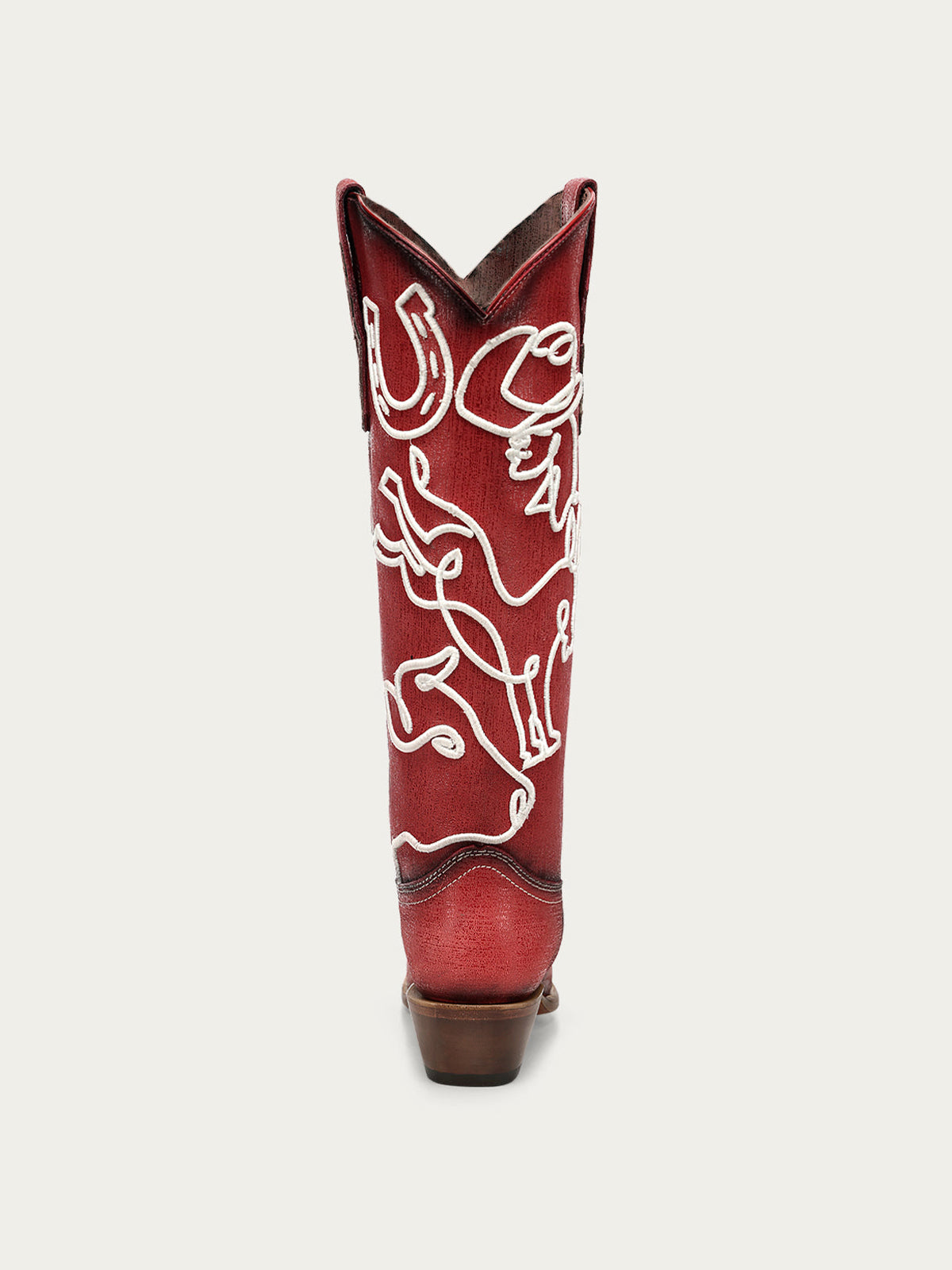 Dark Red Snip-Toe Western White Embroidery Mid Calf Cowgirl Boots