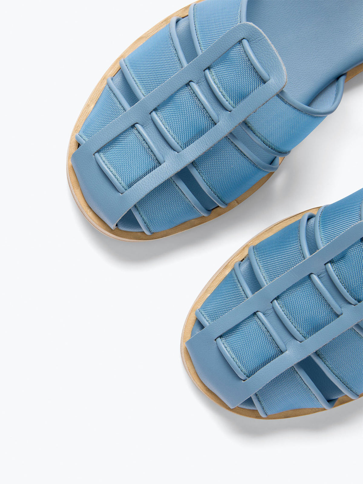 Blue Mesh Round-Toe Ankle Strap Fisherman Sandals Flats