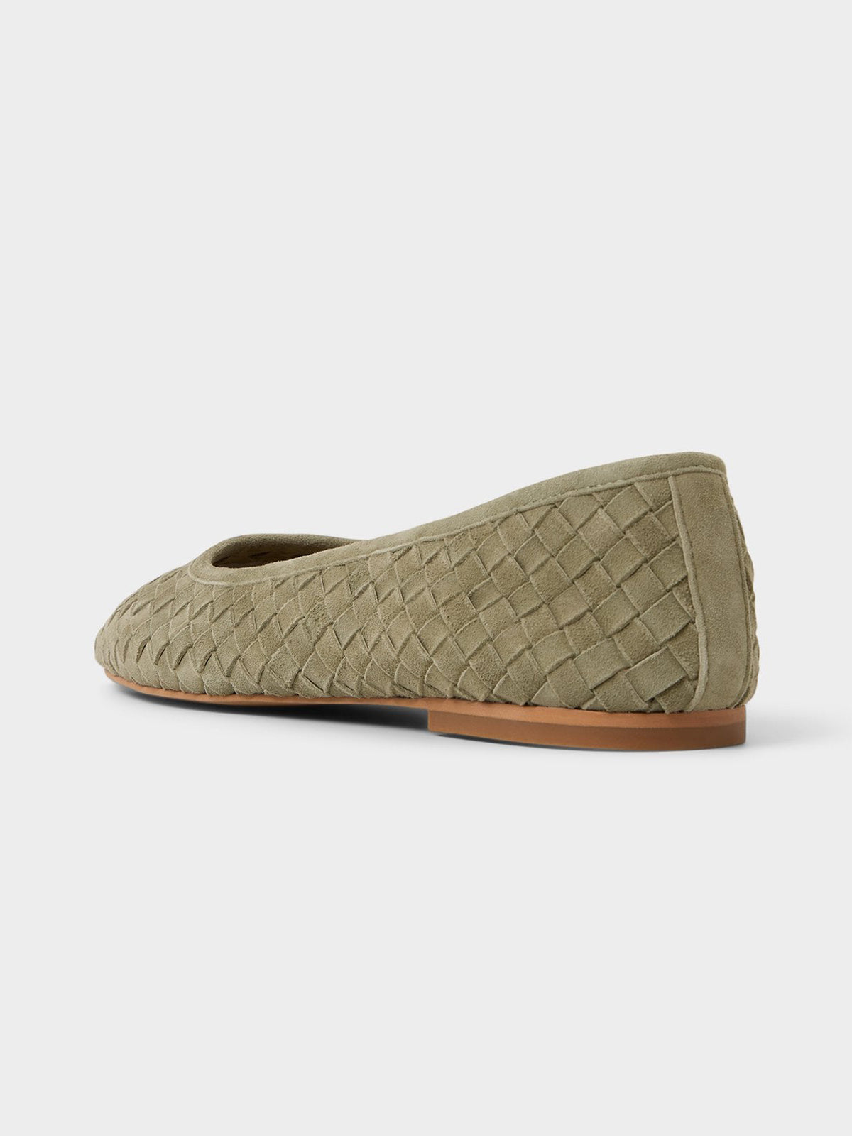 Green Woven Faux Suede Square-Toe Simple And Classic Ballet Flats