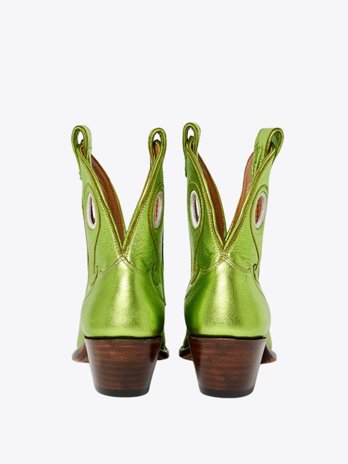 Metallic Green Stitch Cutout Snip-Toe Cowgirl Ankle Booties