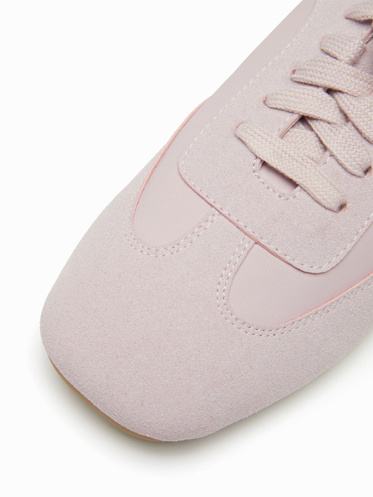 Gray Purple Cow Suede And Cow Leather Square-Toe Lace-Up Flats Sneakers