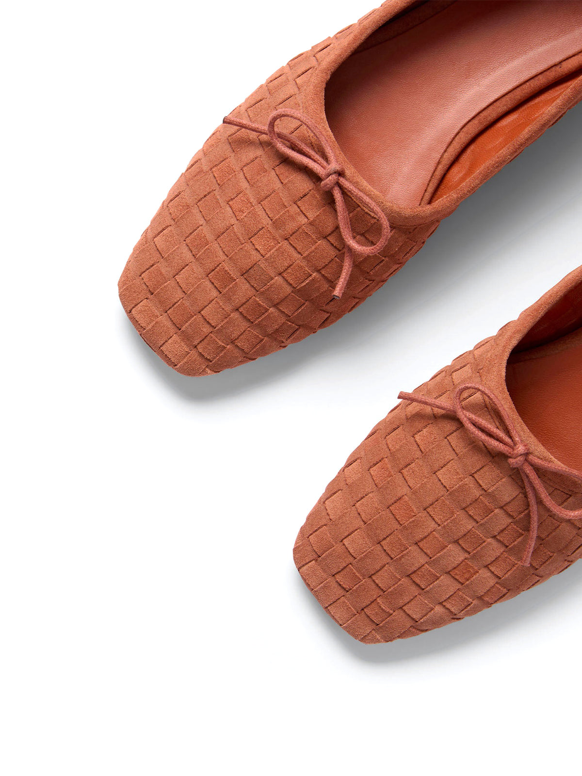 Redwood Woven Faux Suede Square-Toe Front Bow Ballet Flats
