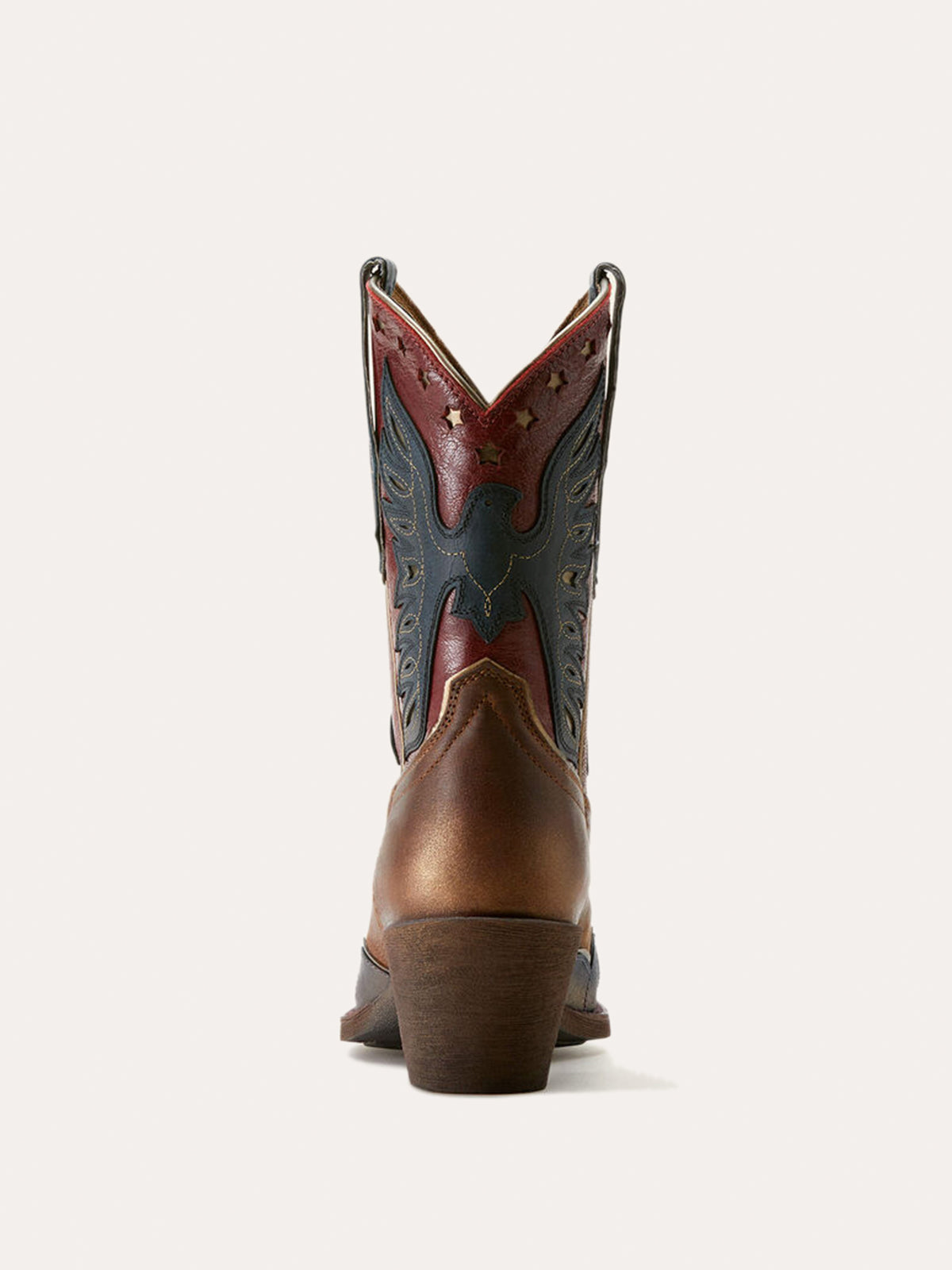 Brown Snip-Toe Blue Eagle Applique Metallic Gold Stars Inlay Mid Calf Cowgirl Boots