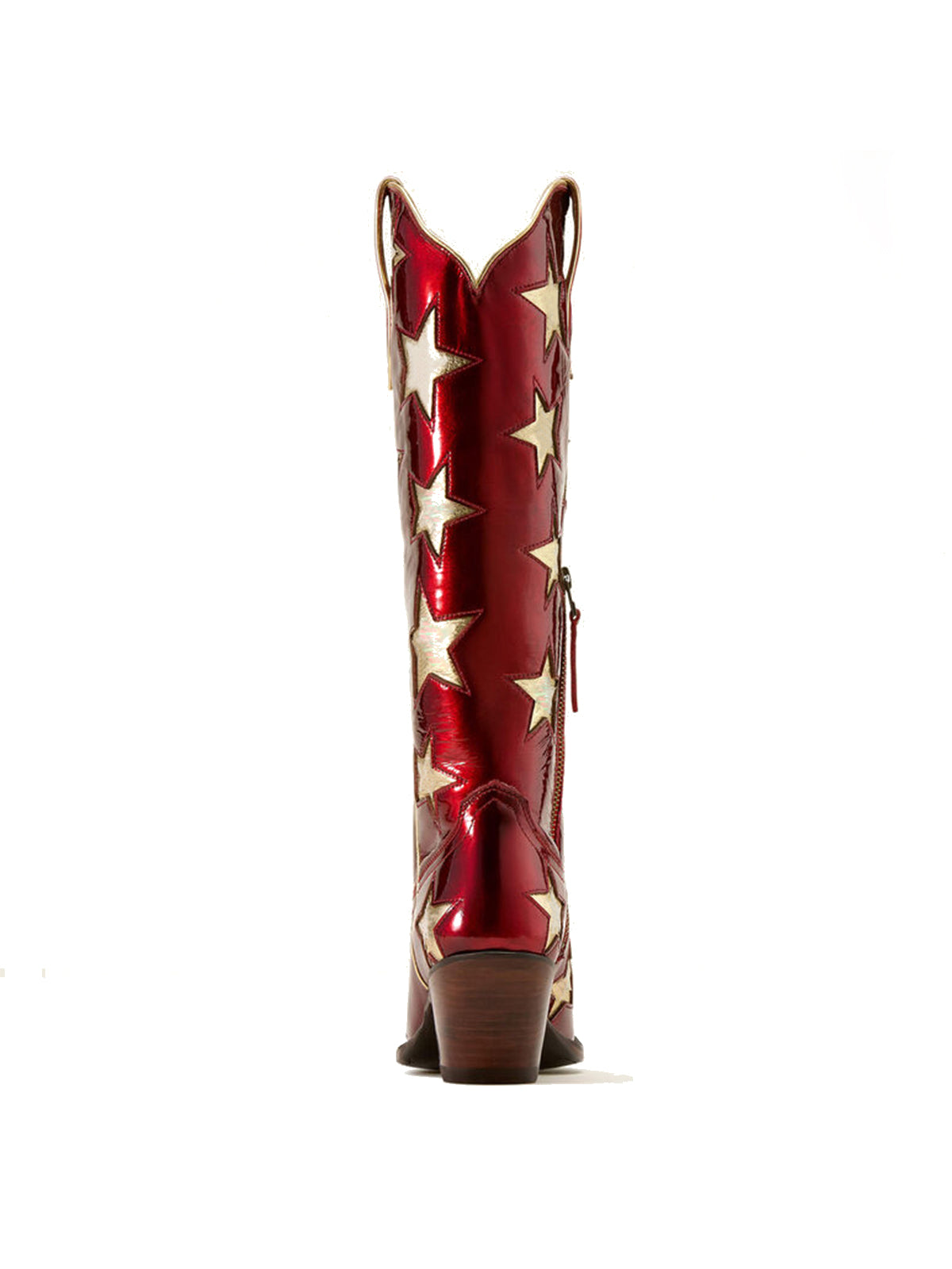 Patent Red Snip-Toe Metallic Stars Inlays Chic Wide Calf Knee High Cowgirl Boots