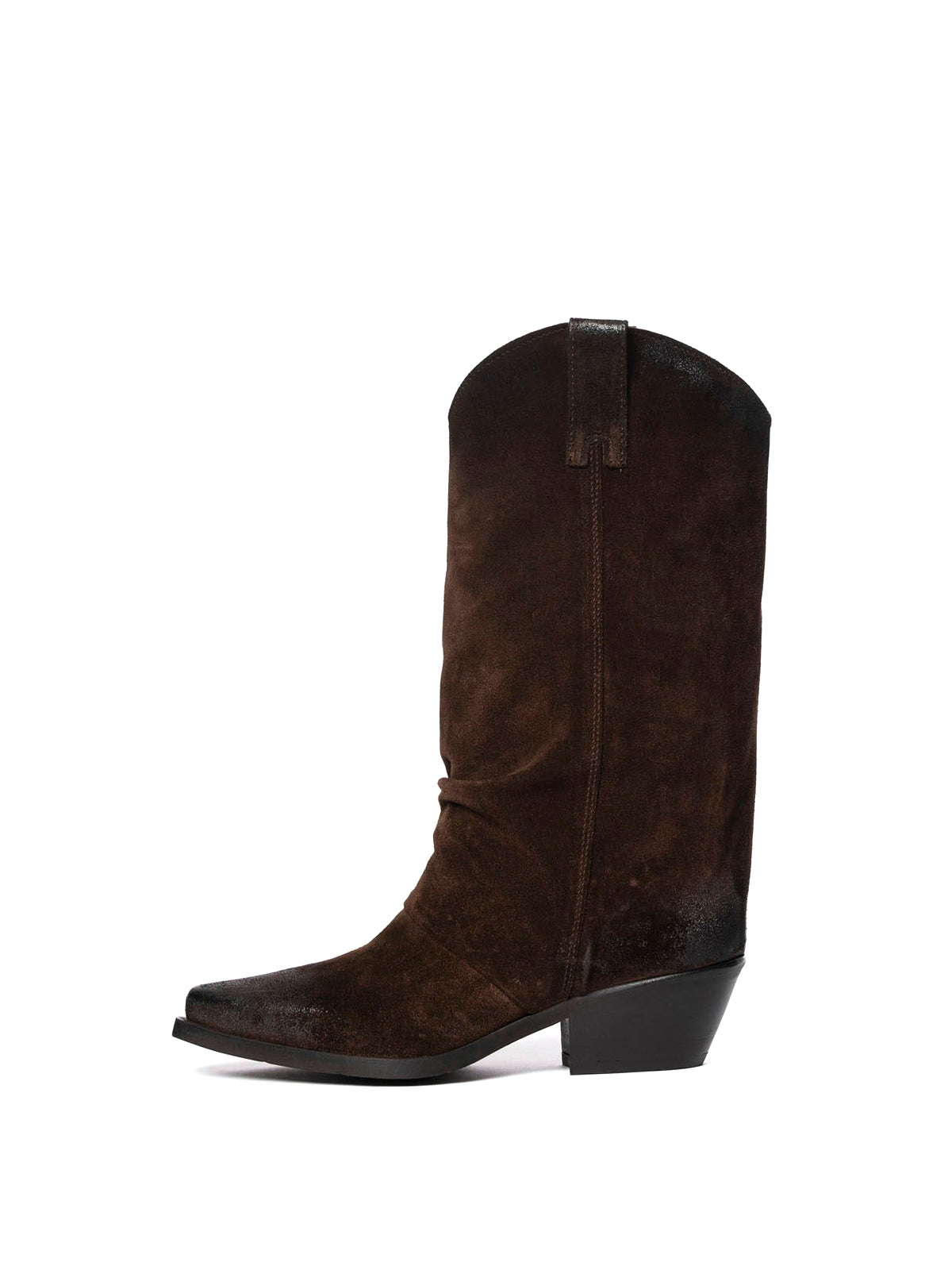 Dark Brown Faux Suede Snip-Toe Mid Calf Simple Classic Cowgirl Boots