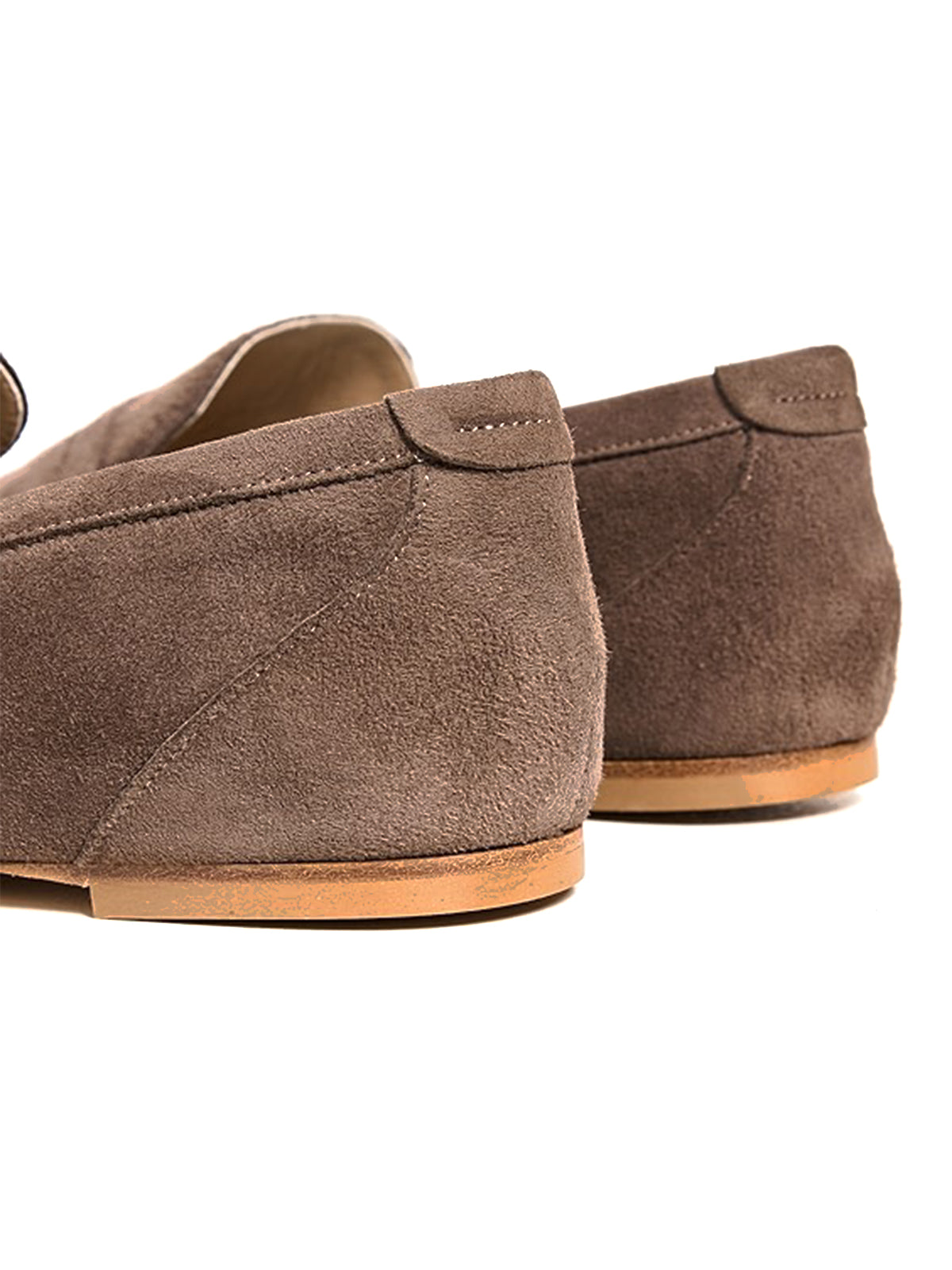 Round-Toe Slip-On Classic Loafers Flats - Taupe Faux Suede