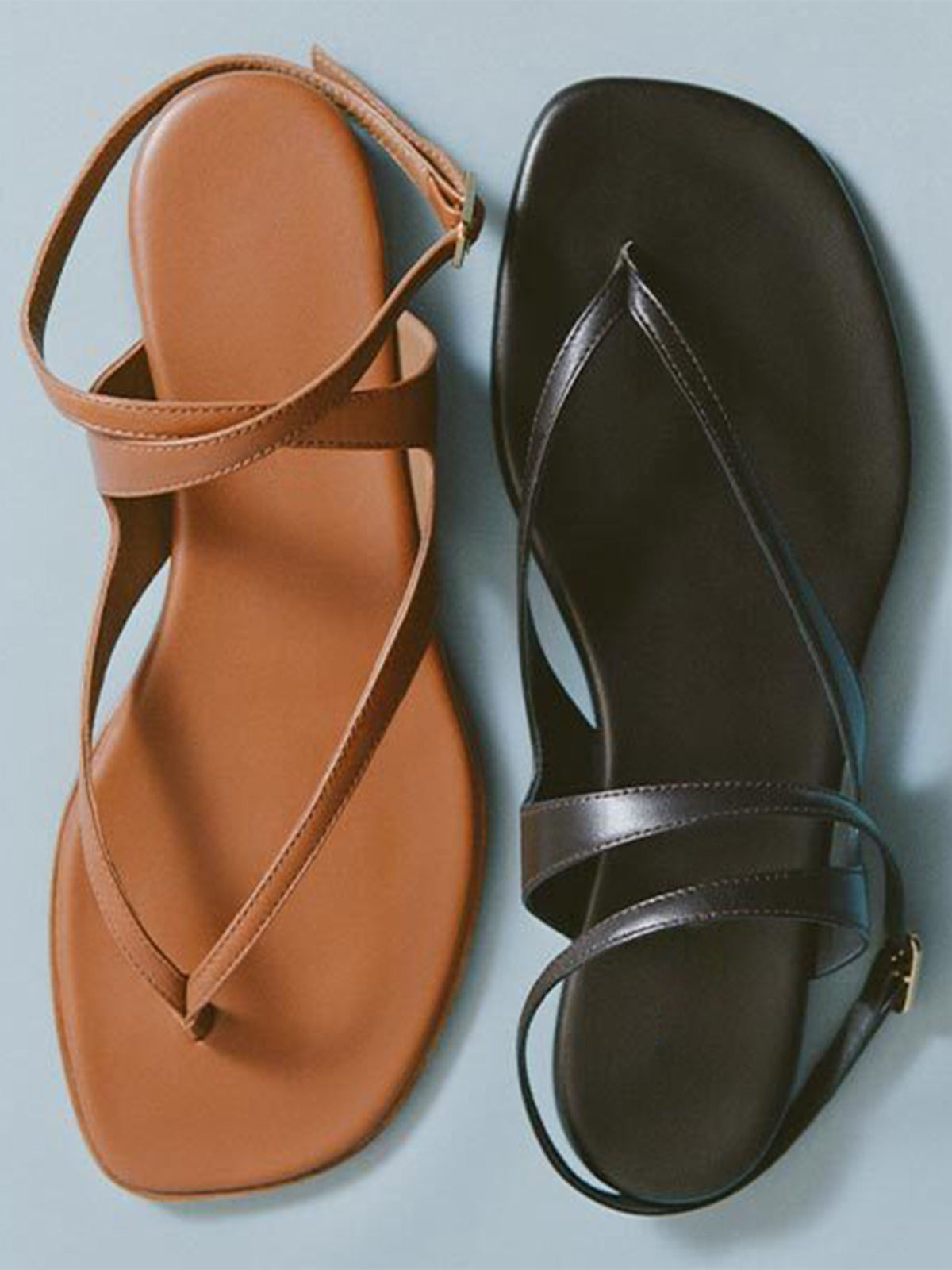 Brown Square-Toe Strappy And Ankle Strap Chic Sandals Flats