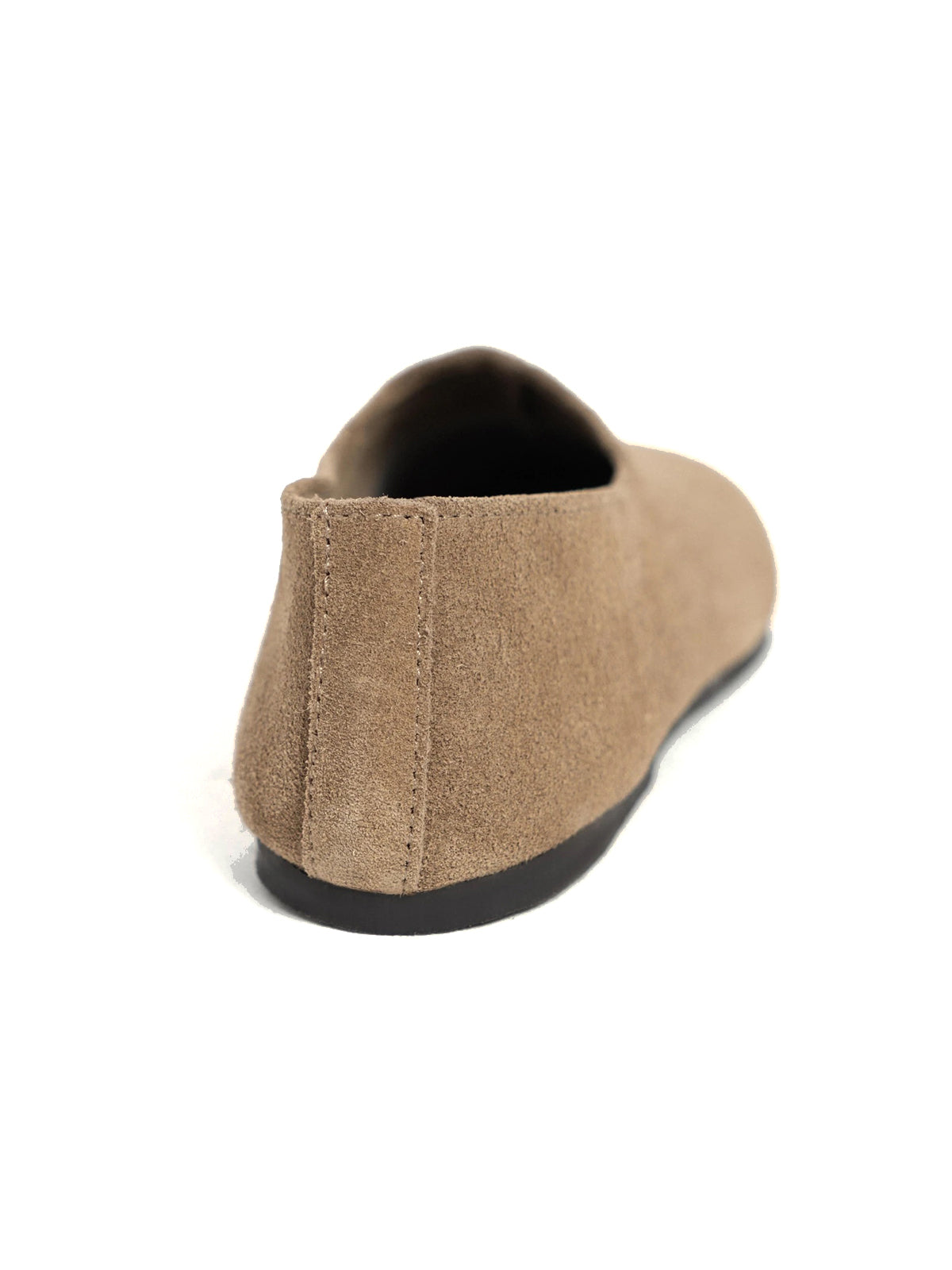 Camel Cow Suede Round-Toe Slip-On Simple Flats
