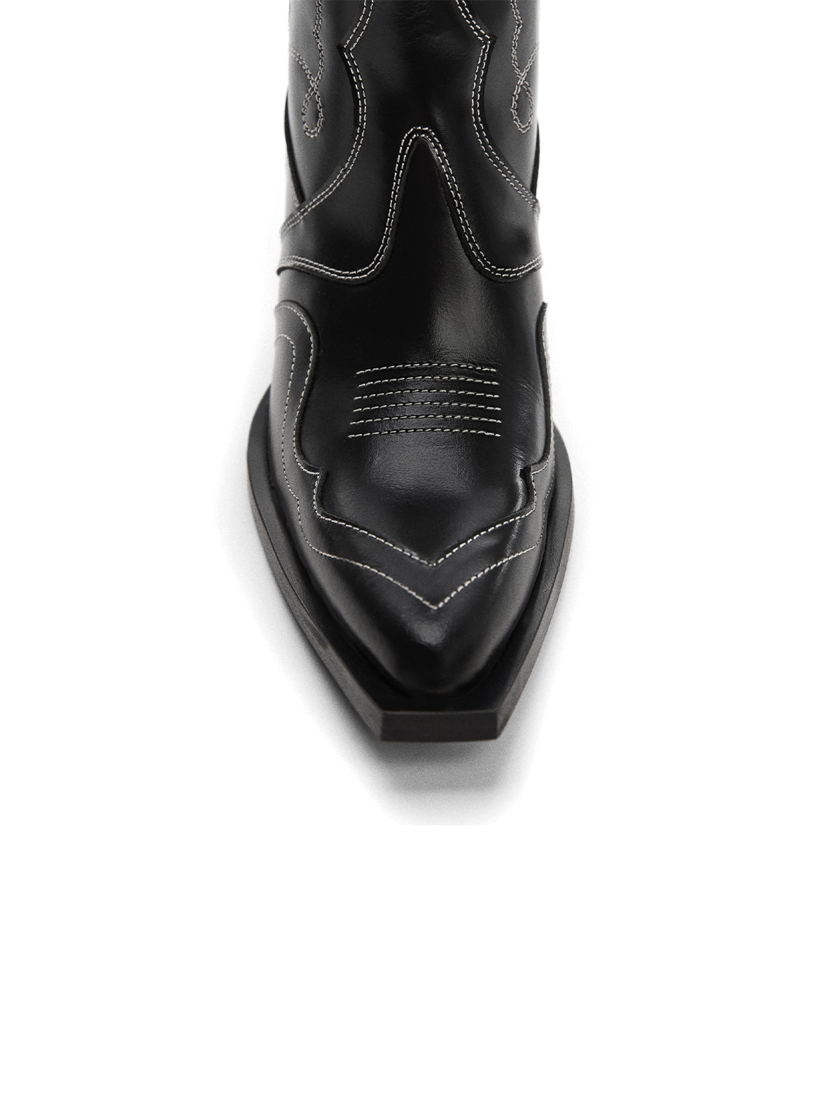 Black Pointed-Toe Chic Embroidery Mid Calf Classic Cowgirl Boots