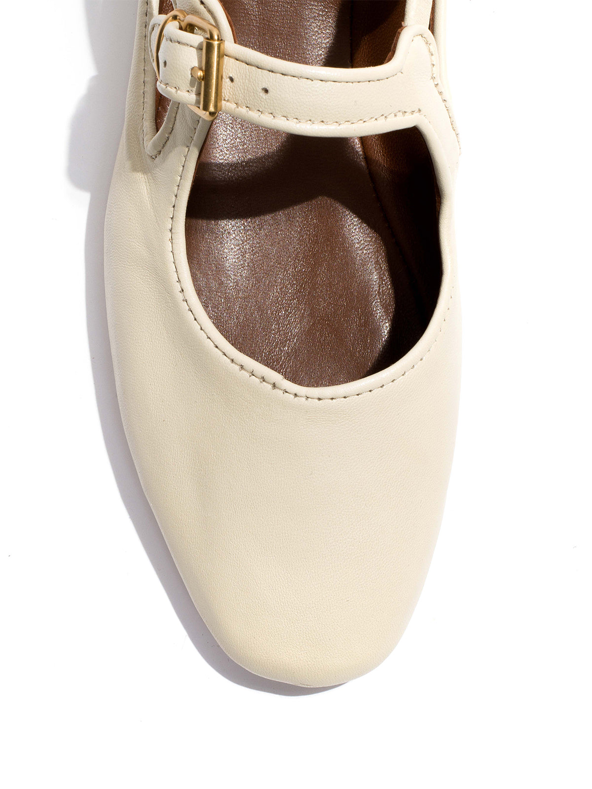 Square-Toe Buckle Strap Chic Flats - Cream