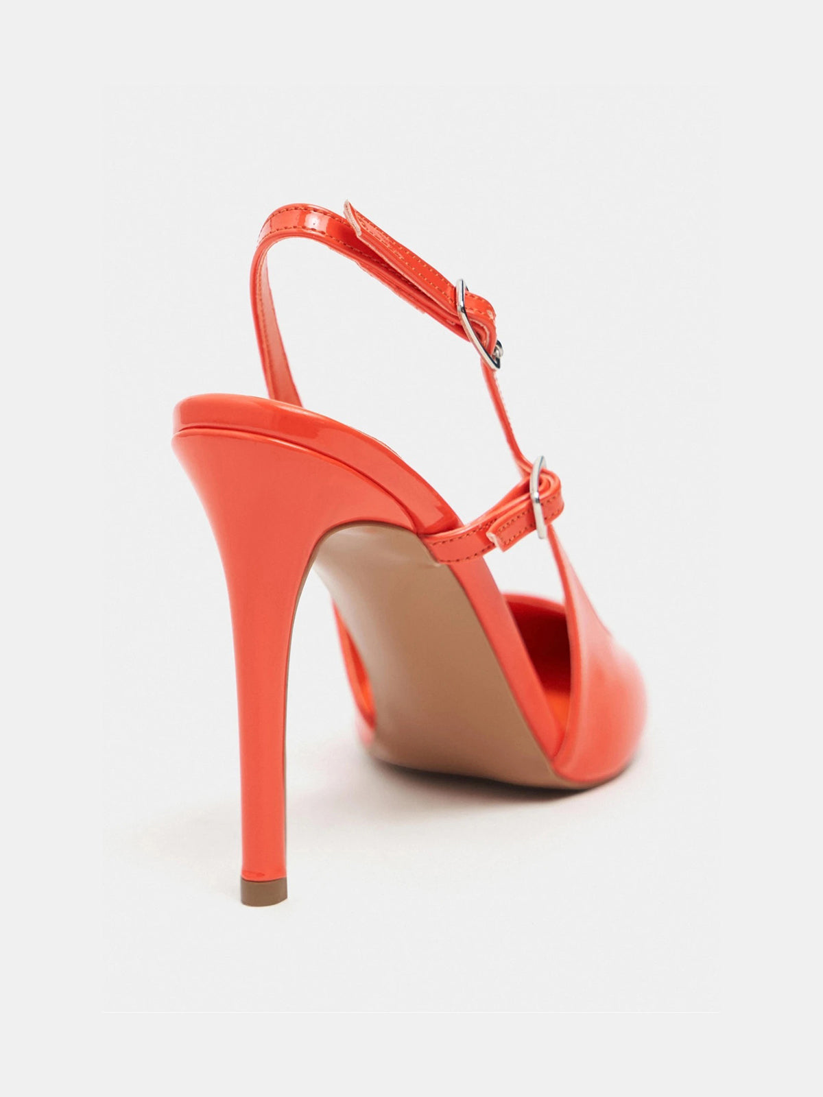 Patent Leather Pointed-Toe Buckle Back Strap Chic High Heels - Orange