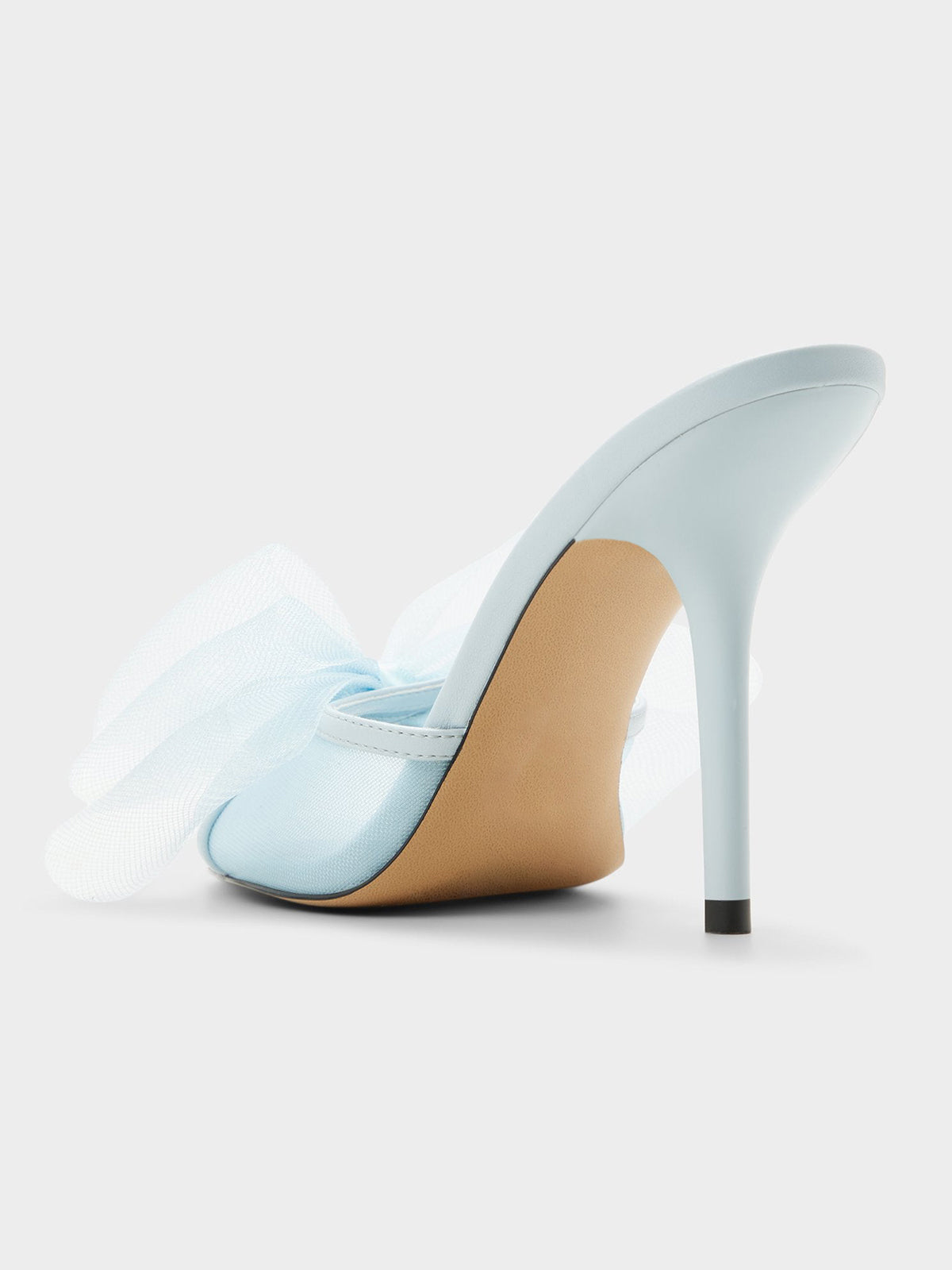Sky Blue Mesh Pointed-Toe Front Big Bow Slip-On Chic High Heels