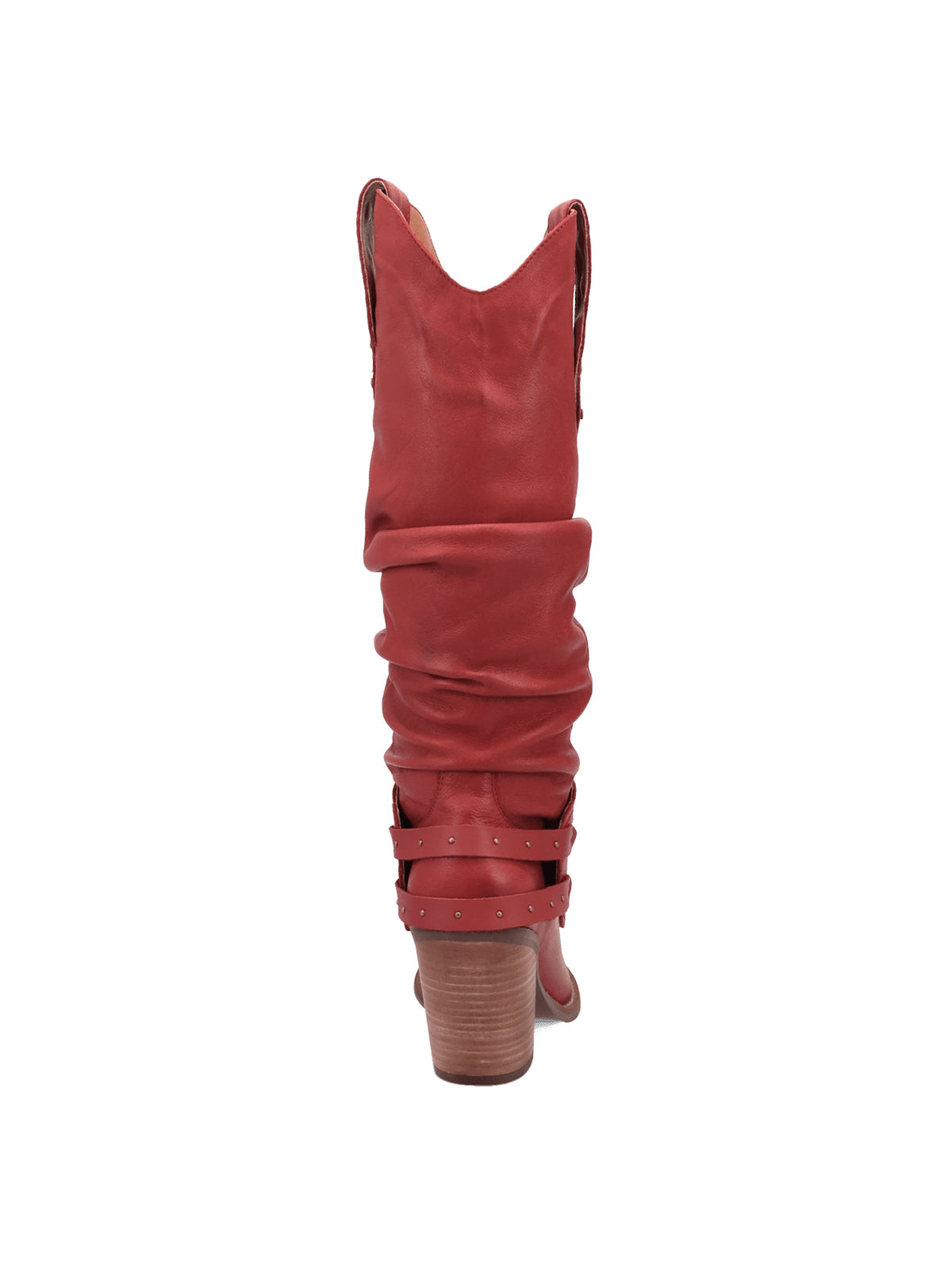Red Snip-Toe Slouchy And Double Studded Straps Wide Calf Knee High Cowgirl Boots