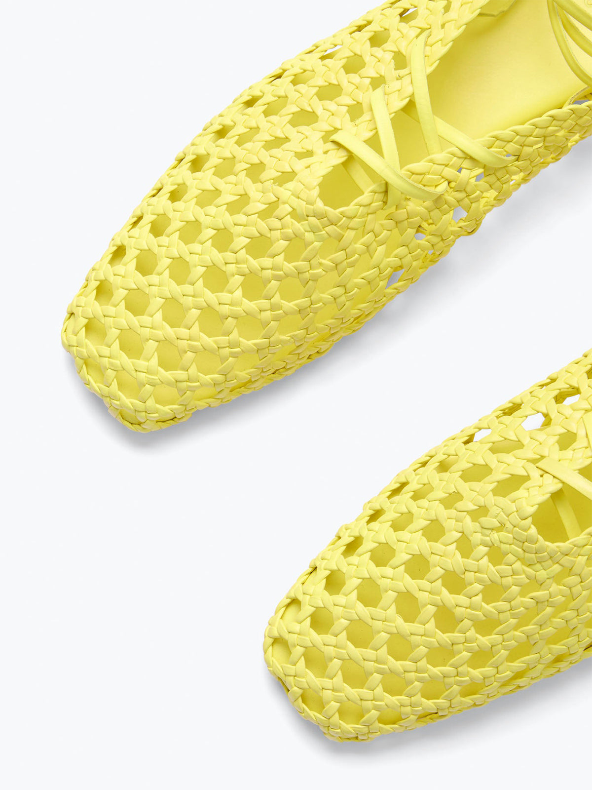 Woven Vegan Leather Square-Toe Ankle Lace-Up Backless Flats - Yellow