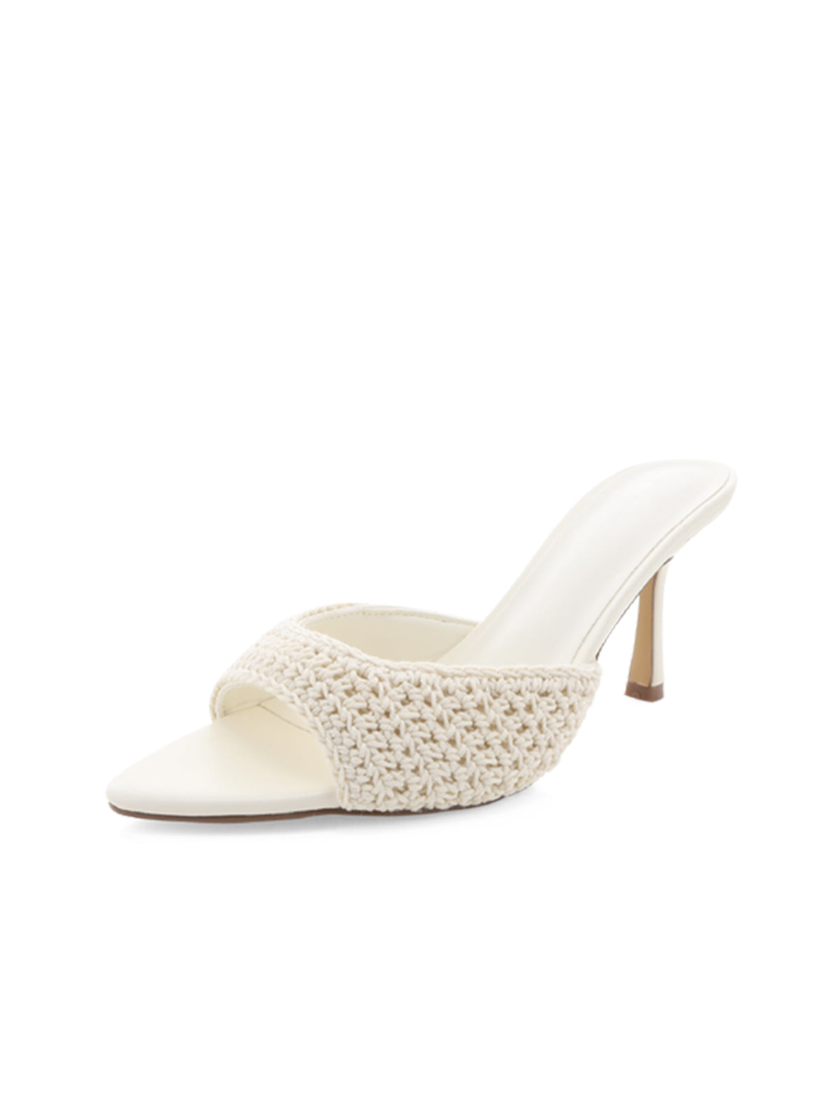 Ivory Wool Weaving Open Pointed-Toe Backless High Heels