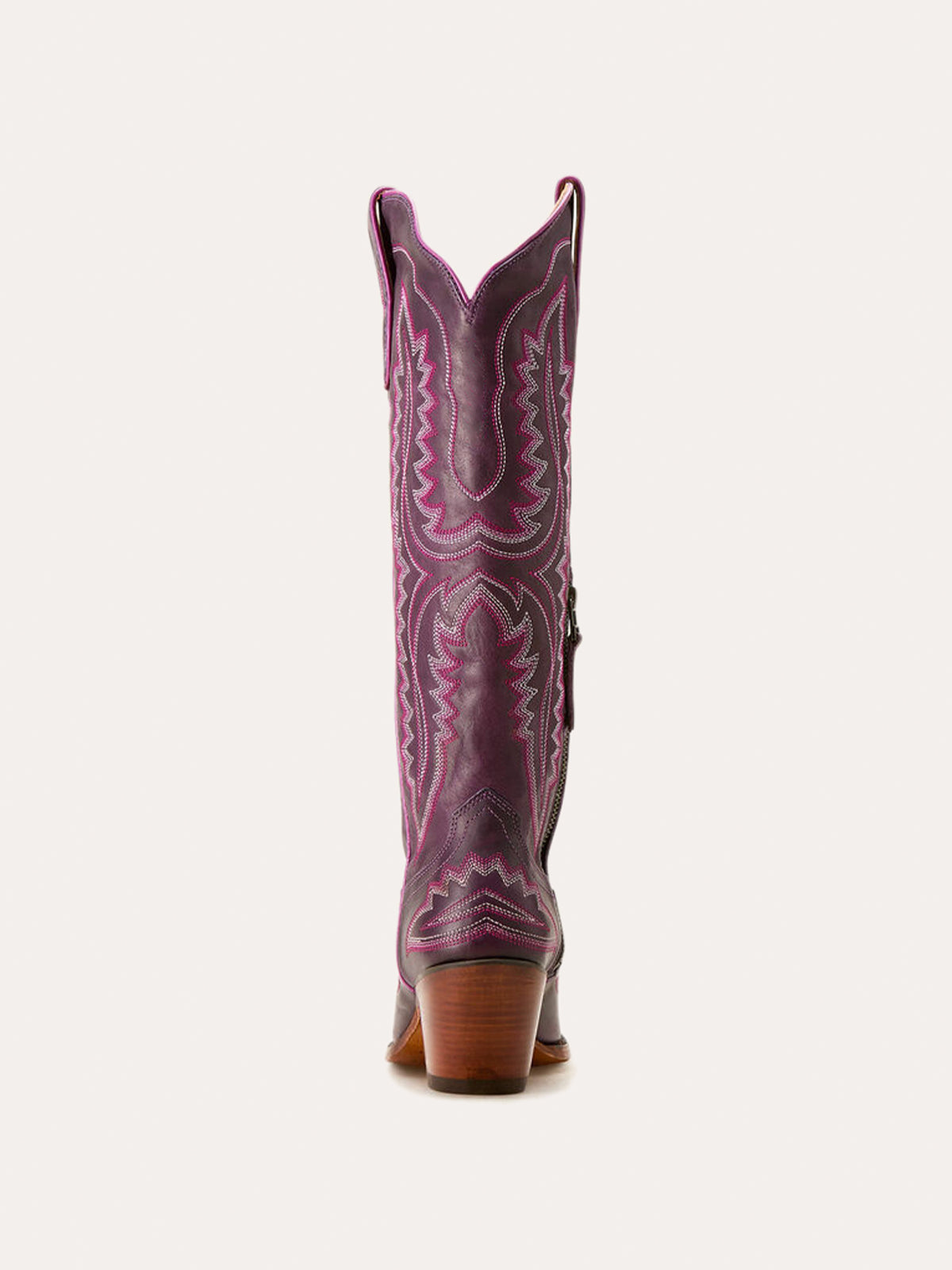 Western Embroidery Tall Snip-Toe Half-Zip Knee High Cowgirl Boots - Amethyst Purple