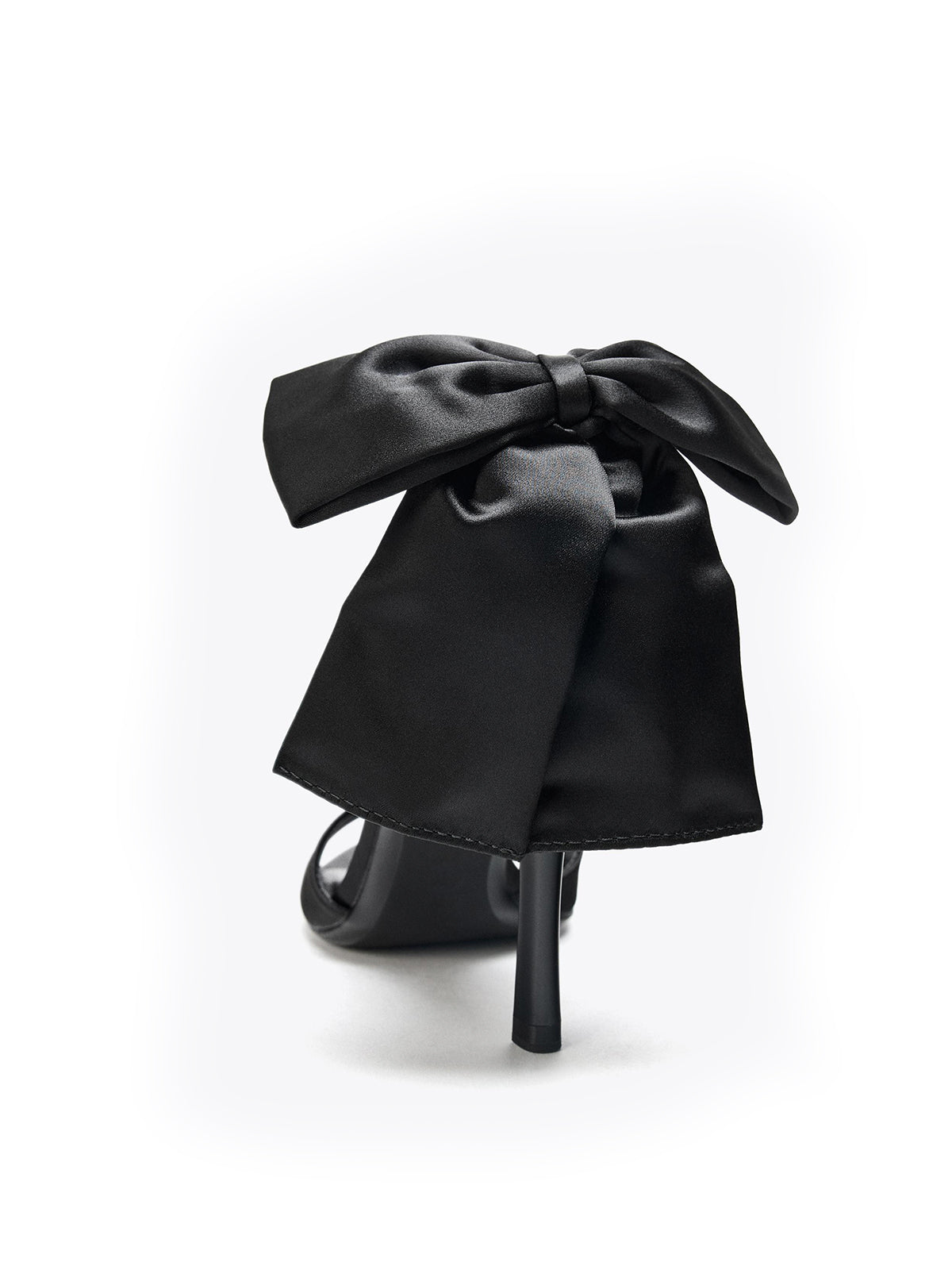 Black Satin Square-Toe Ankle Strap With Bow High Heels