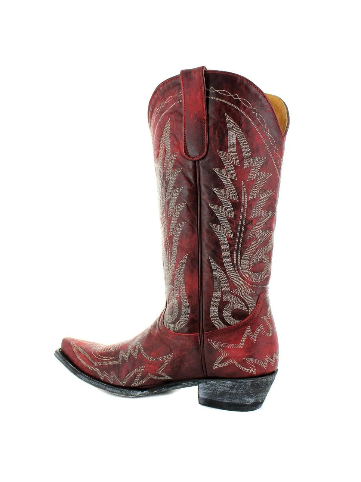 Chic Embroidery Snip-Toe Classic Mid Calf Cowgirl Boots - Dark Red