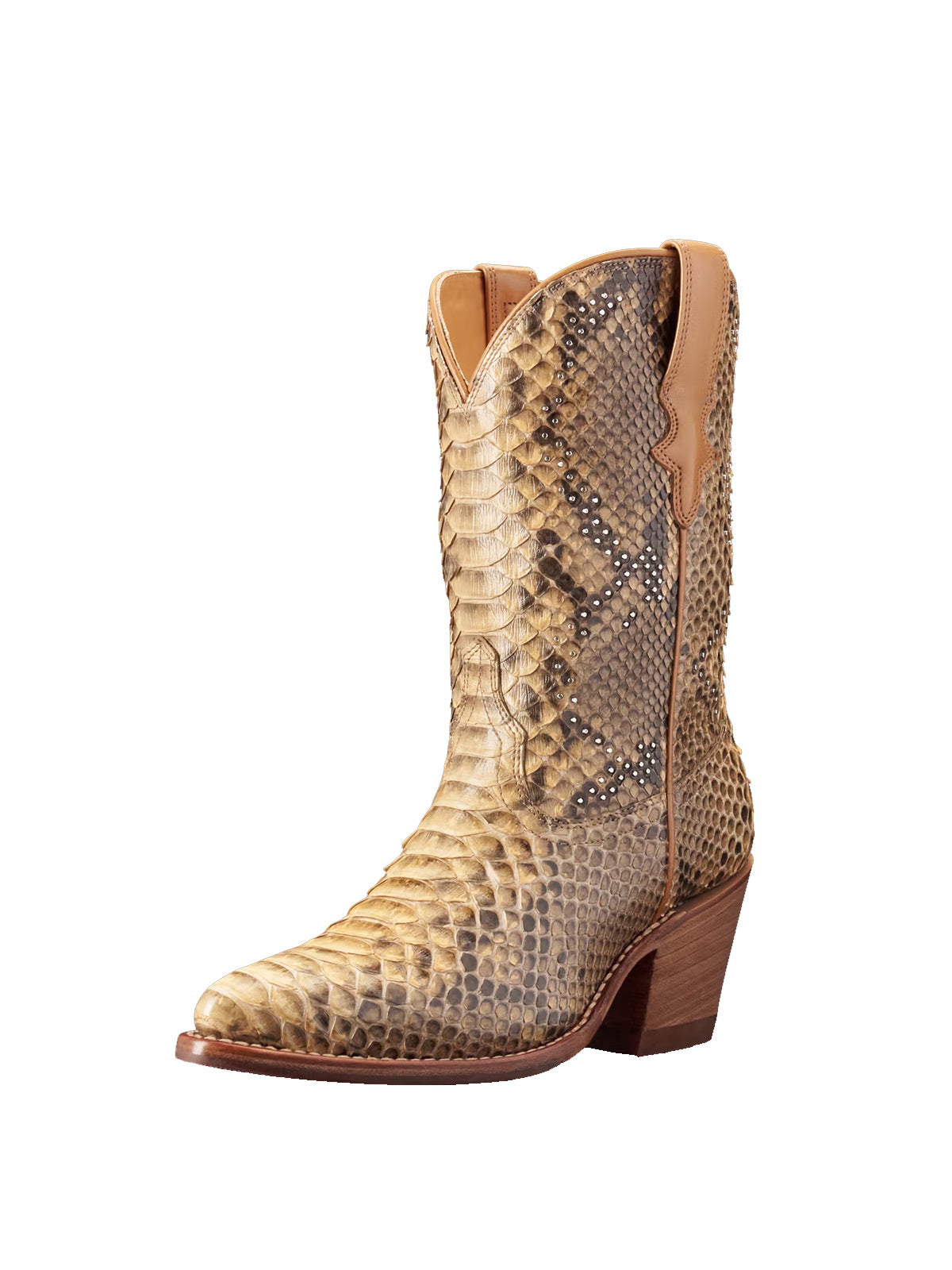 Snakeskin Print Almond-Toe Mid Calf Cowgirl Boots