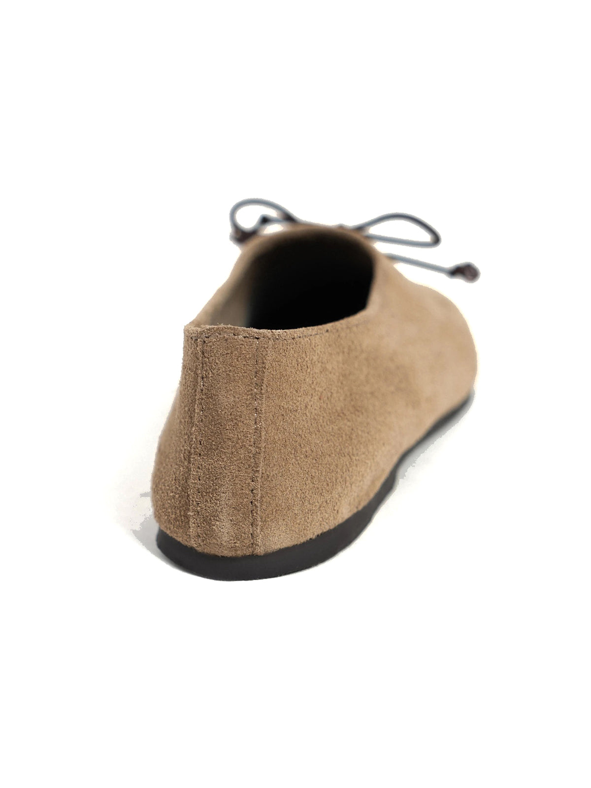 Light Khaki Cow Suede Round-Toe Front Bow Slip-On Flats
