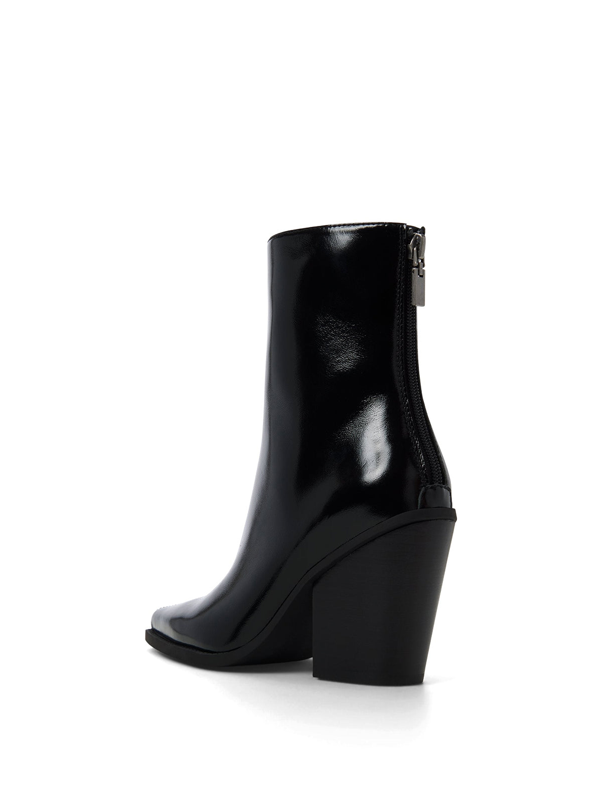 Black Pointed-Toe Back Full-Zip Ankle Cowgirl Boots