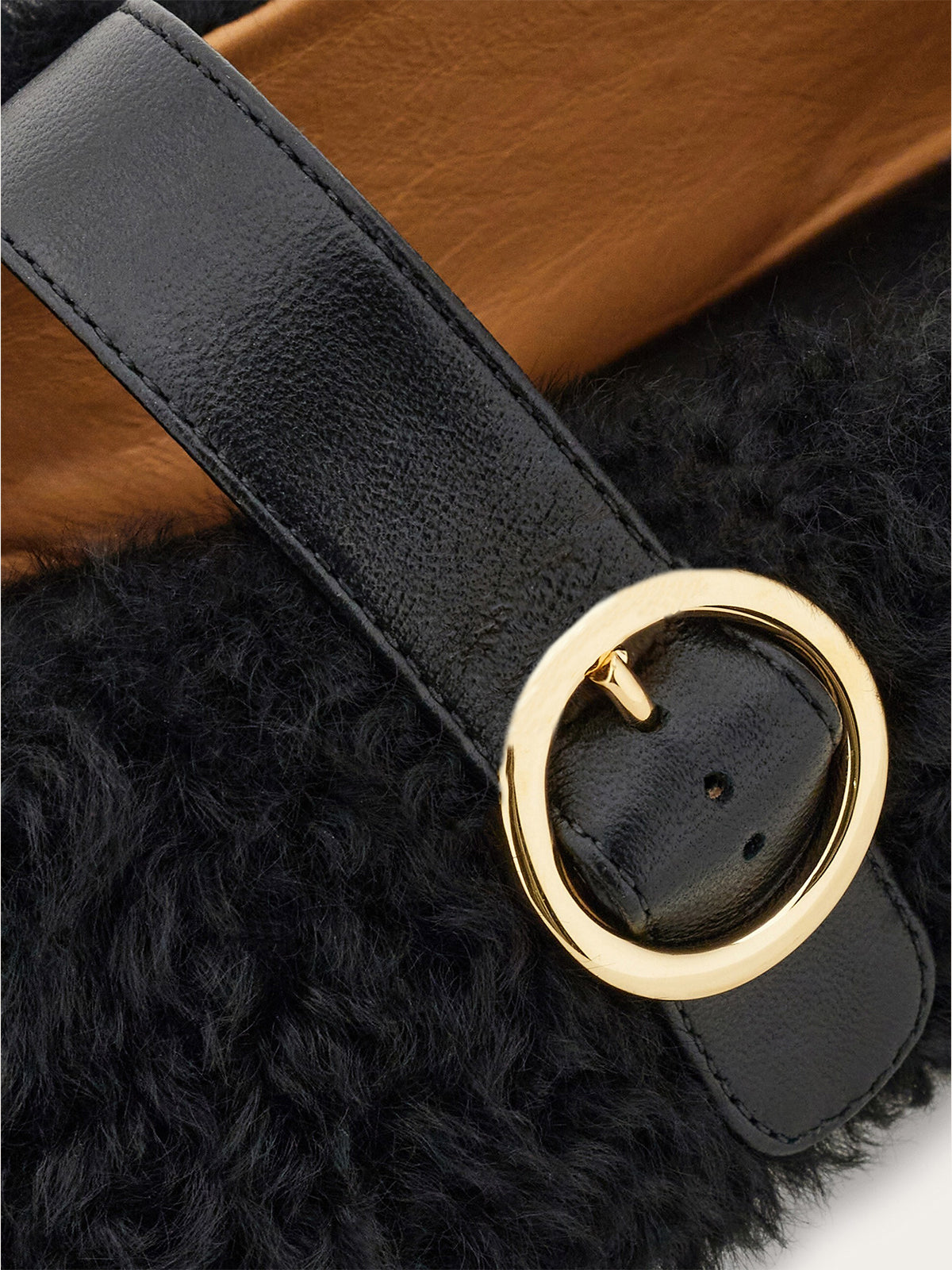 Black Plush Square-Toe Vegan Leather Bridge Strap Ballet Flats