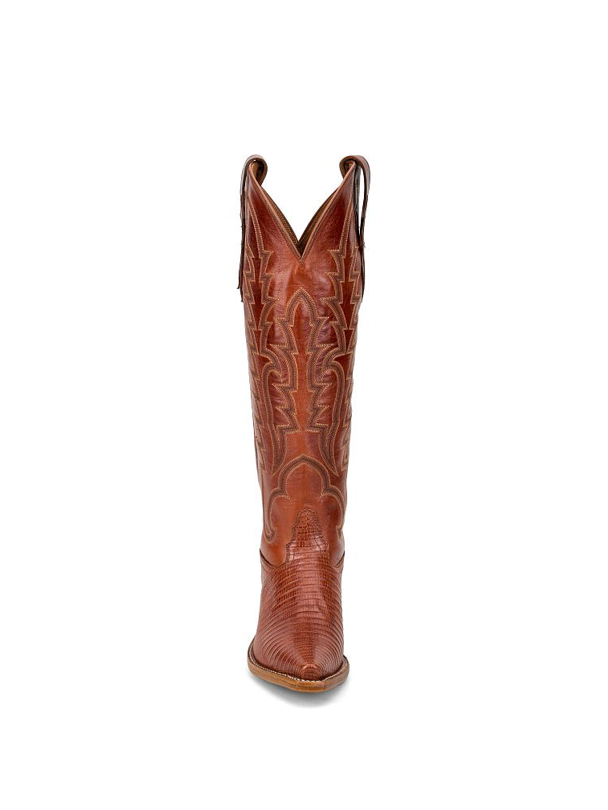 Brown Lizard Print Snip-Toe Western Stitch Knee High Cowgirl Boots