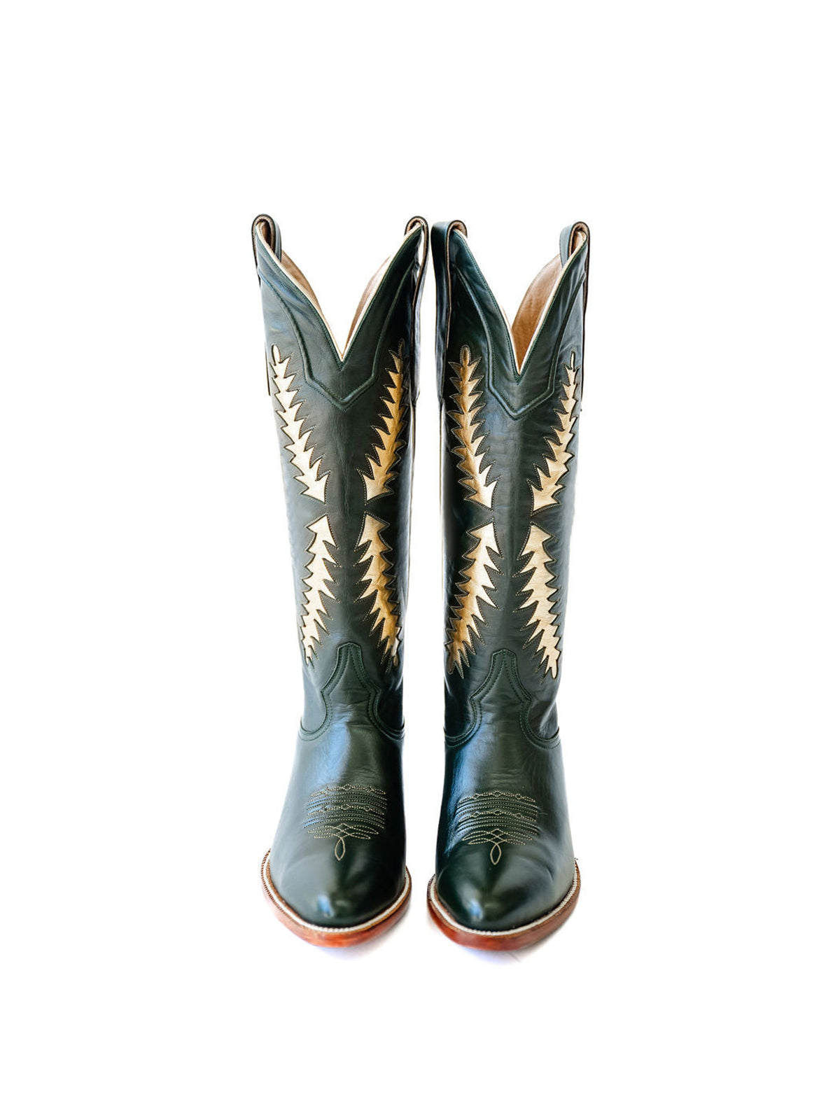 Black Almond-Toe Wide Calf Cowgirl Boots Knee High Tall Boots