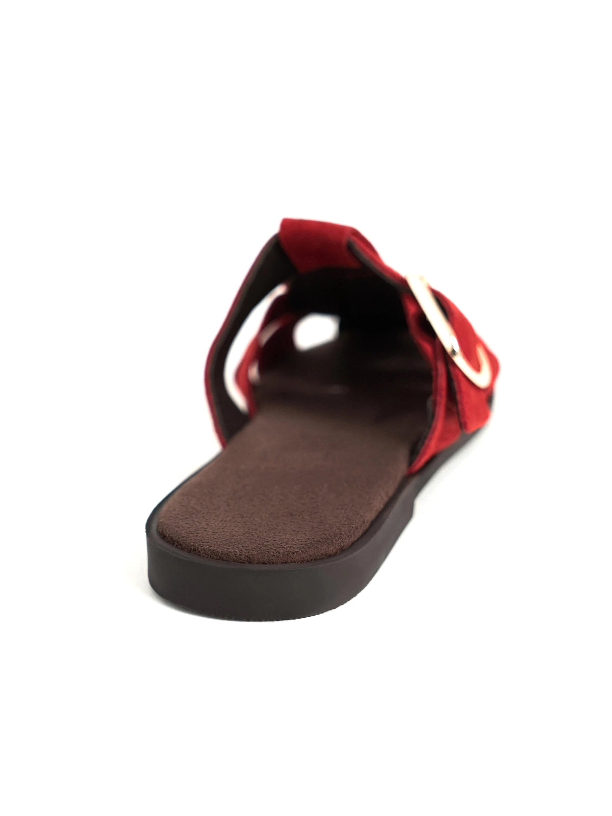 Red Cow Suede Round-Toe Caged Detail Backless Flats