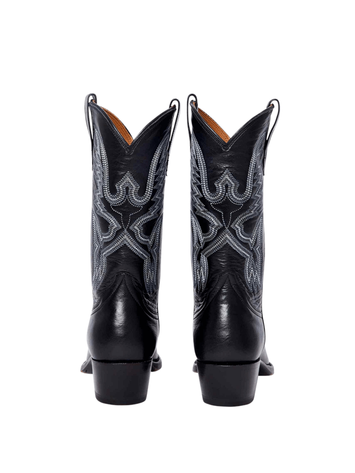 Almond-Toe Classic Western Embroidery Mid Calf Cowgirl Boots - Black