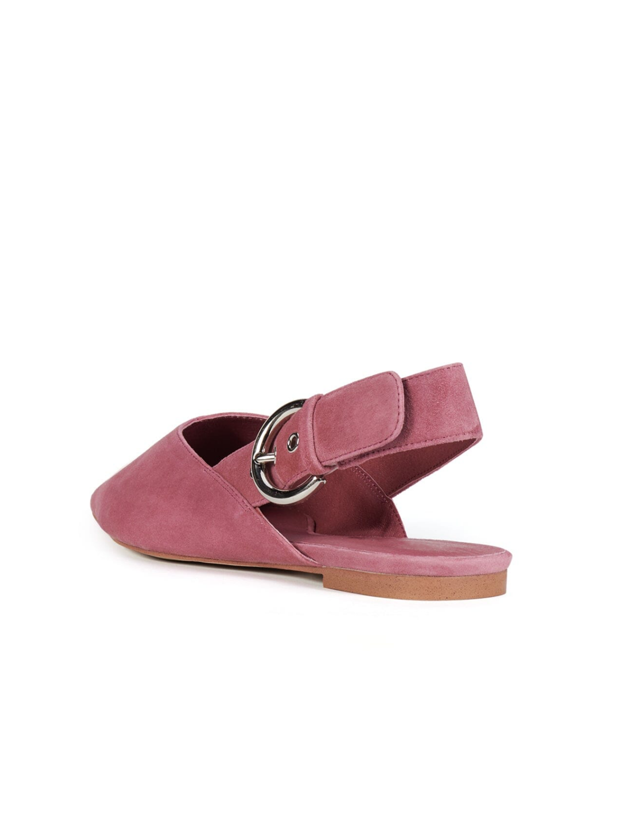 Rose Pink Faux Suede Pointed-Toe Wide Slingback Flats