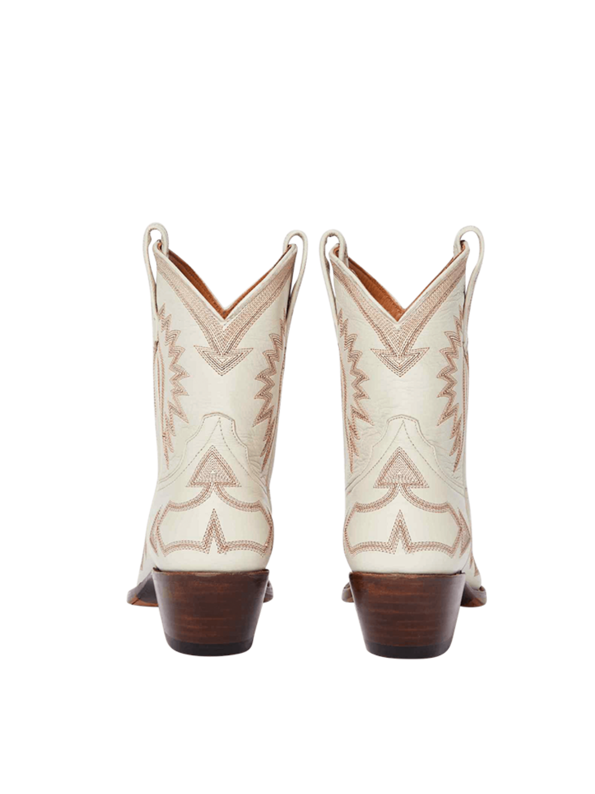 Jagged Embroidery Snip-Toe Cowgirl Ankle Boots - Cream