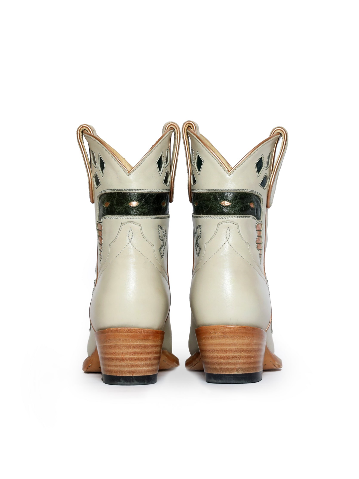 Bone Almond-Toe Snake Inlay Ankle Cowgirl Booties