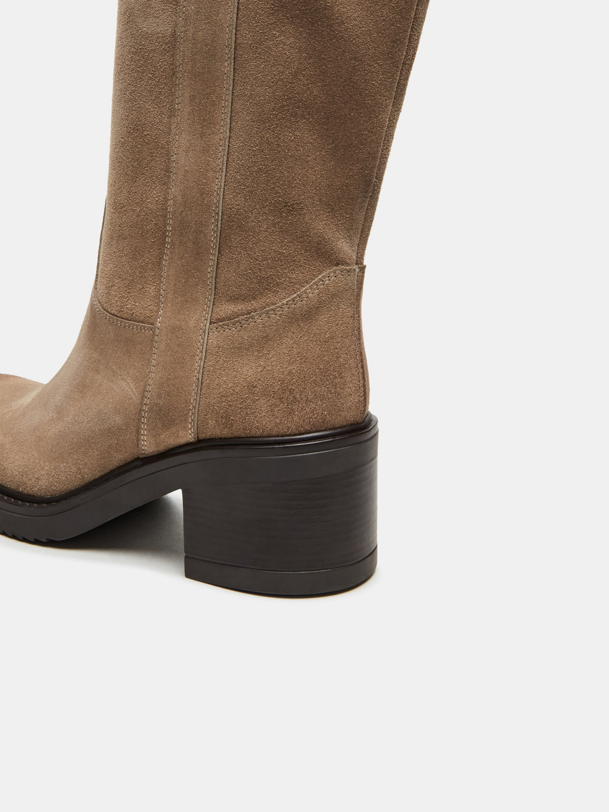 Sand Faux Suede Round-Toe Wide Calf Knee High Western Boots