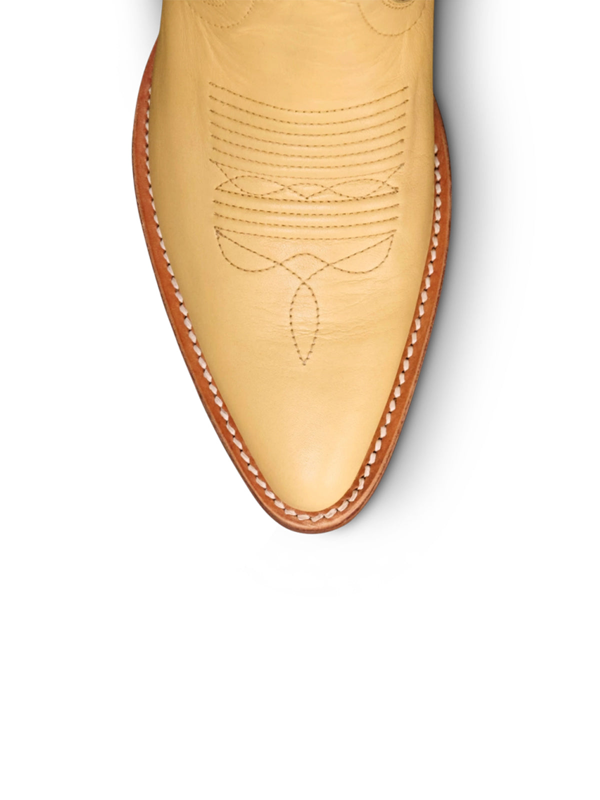 Pale Yellow Almond-Toe Horseshoe Inlay Cowgirl Ankle Boots