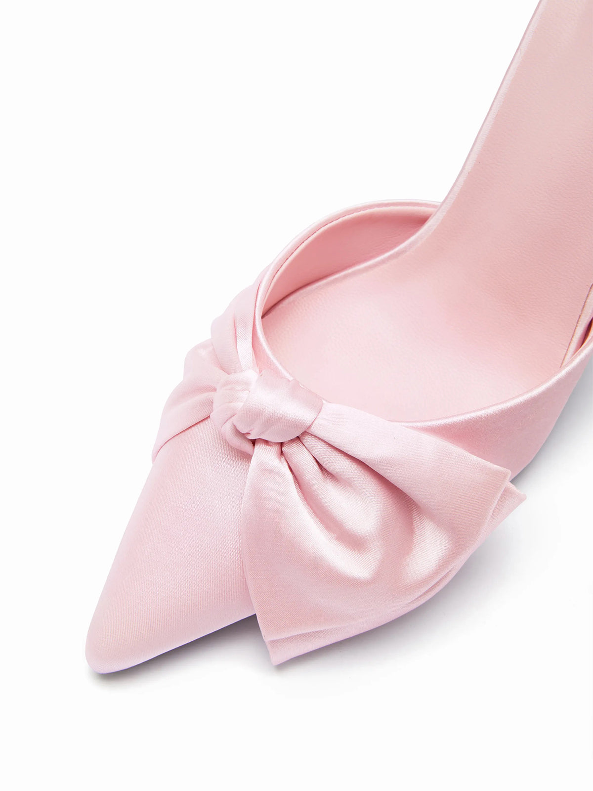 Pink Satin Pointed-Toe Front Bowknot Slip-On High Heels