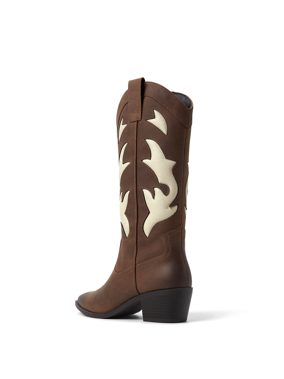 Brown Pointed-Toe Padded Inlay Full-Zip Mid Calf Cowgirl Boots