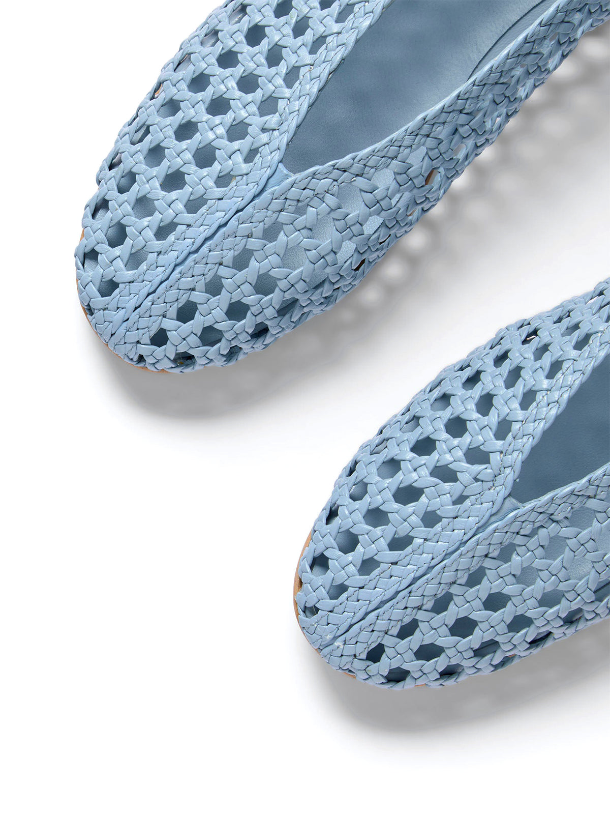 Blue Woven Vegan Leather Chic Round-Toe Slip-On Ballet Flats