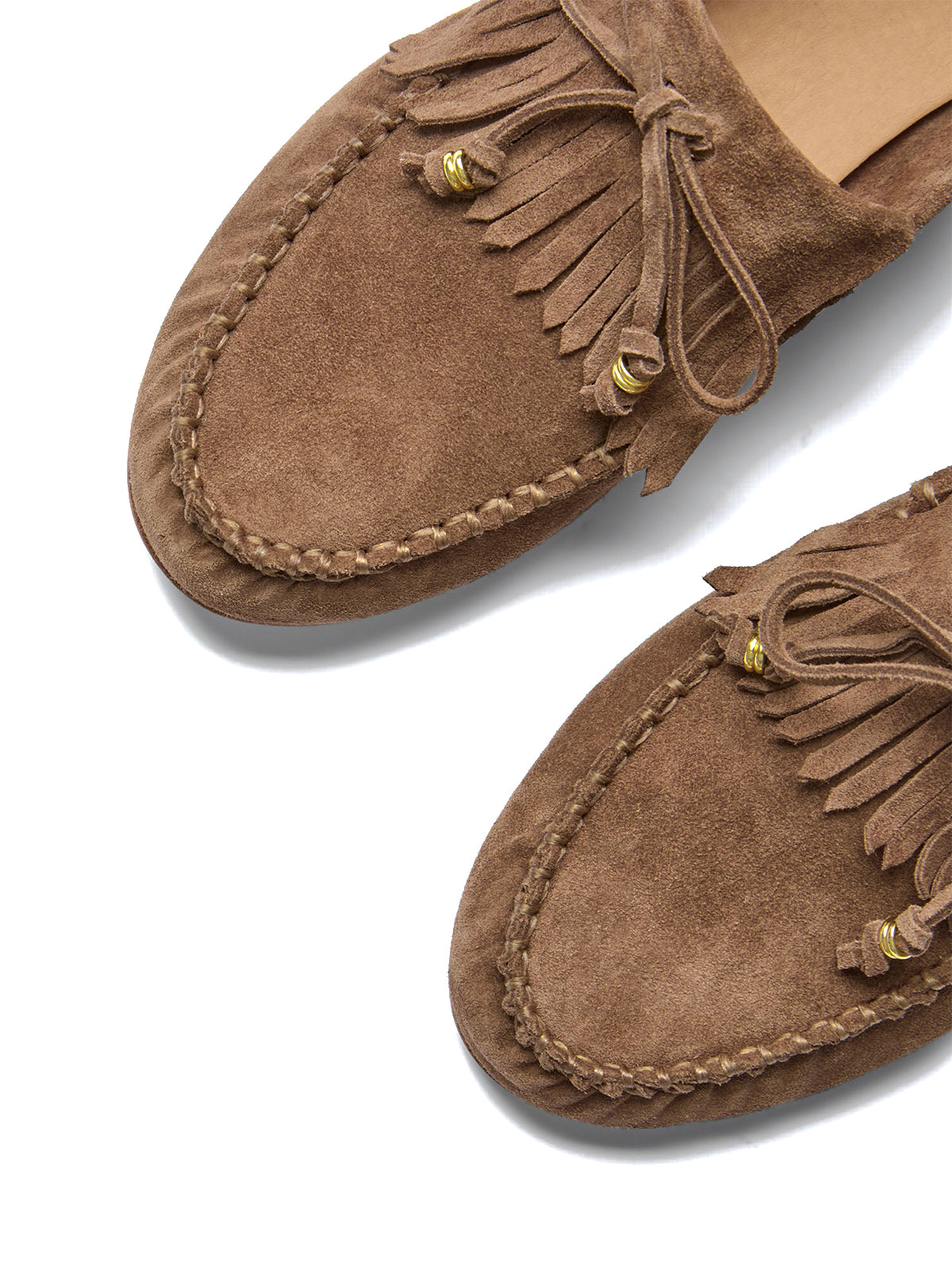 Brown Cow Suede Round-Toe Front Bow And Fringe Flats