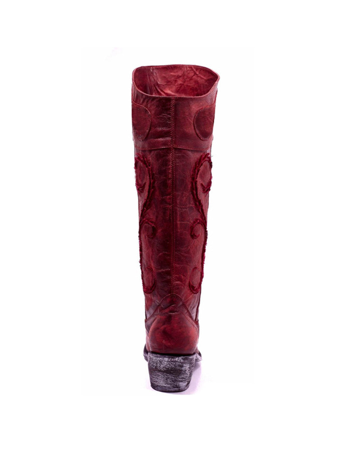 Dark Red Round-Toe Chic Embroidery Wide Calf Knee High Cowgirl Boots