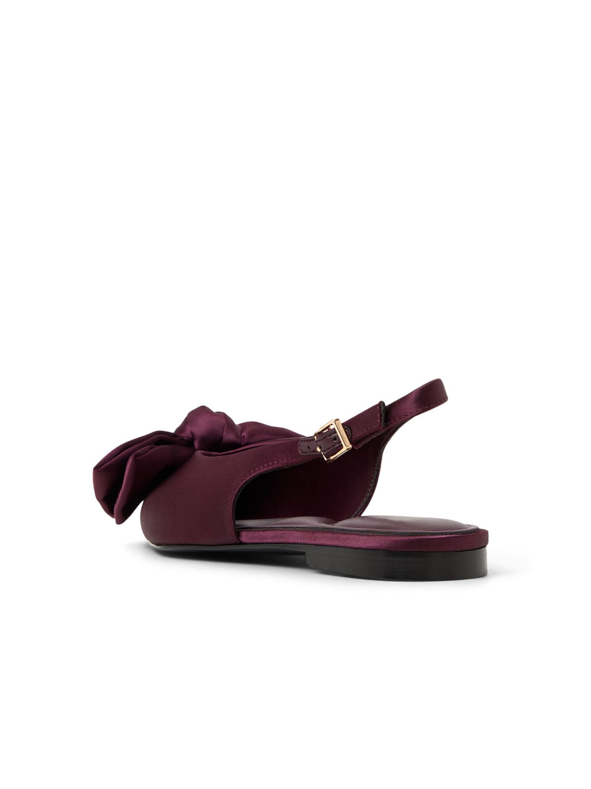Burgundy Satin Pointed-Toe Front Big Bow Slingback Flats
