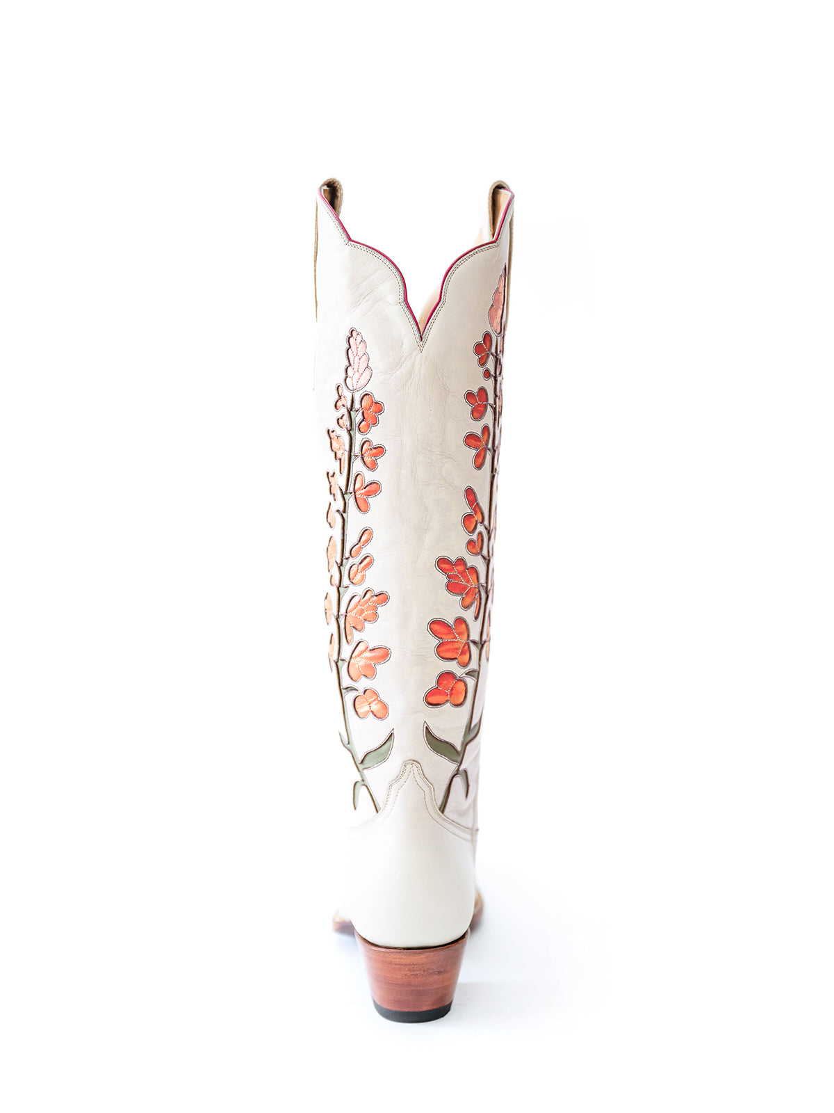 White Almond-Toe Orange Bluebonnet Inlay Wide Calf Tall Knee High Cowgirl Boots
